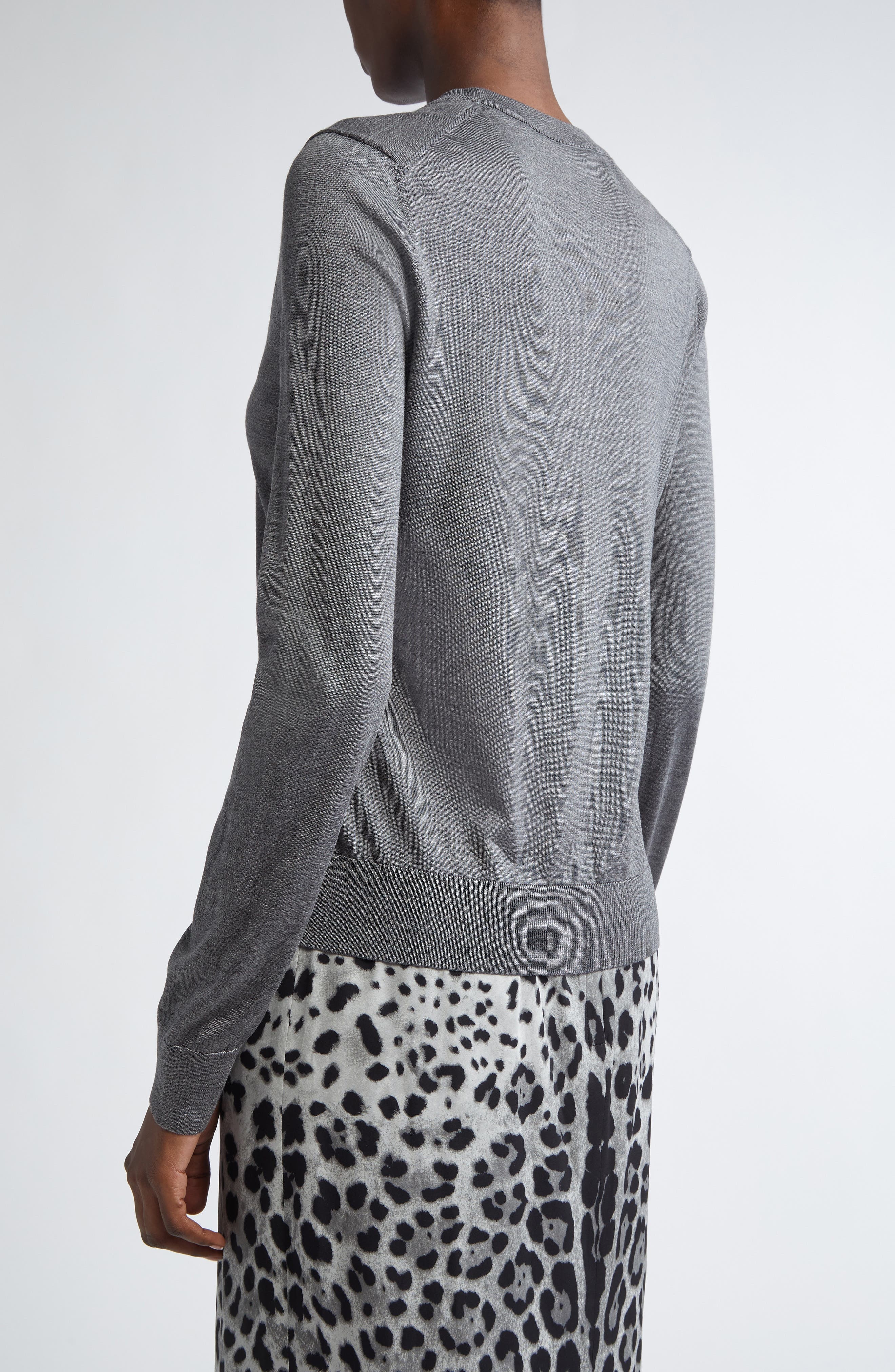 Dolce&Gabbana Embroidered Logo Silk V-Neck Cardigan in N0093 Grigio Piombo Scuro at Nordstrom - 3