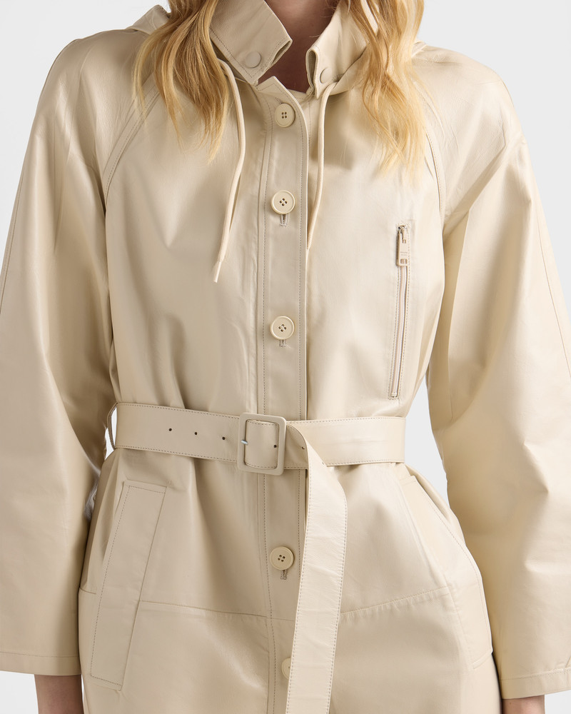 Hooded nappa leather and fabric coat 4