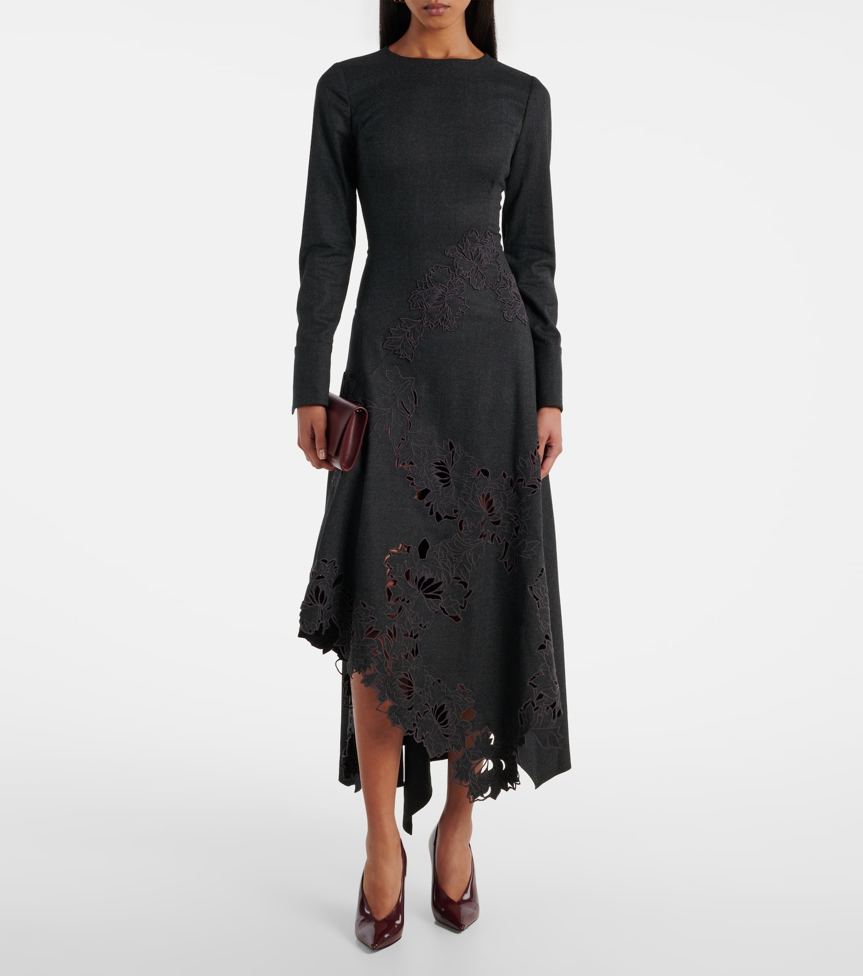 Peony asymmetric wool midi dress - 2