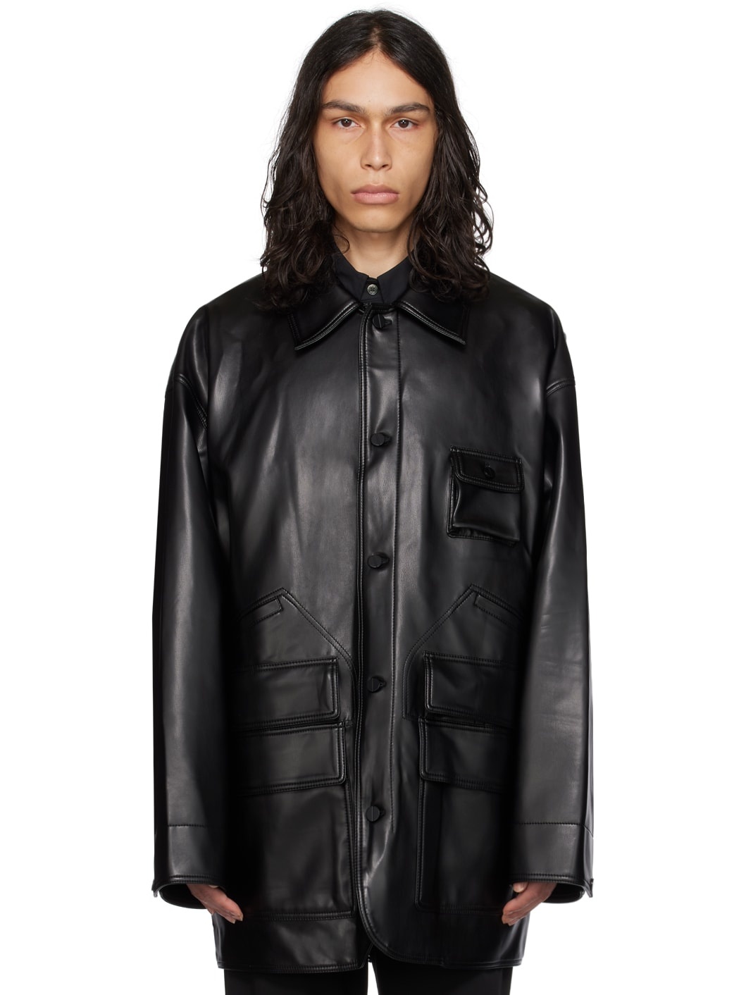 Black Hardware Faux-Leather Jacket - 1