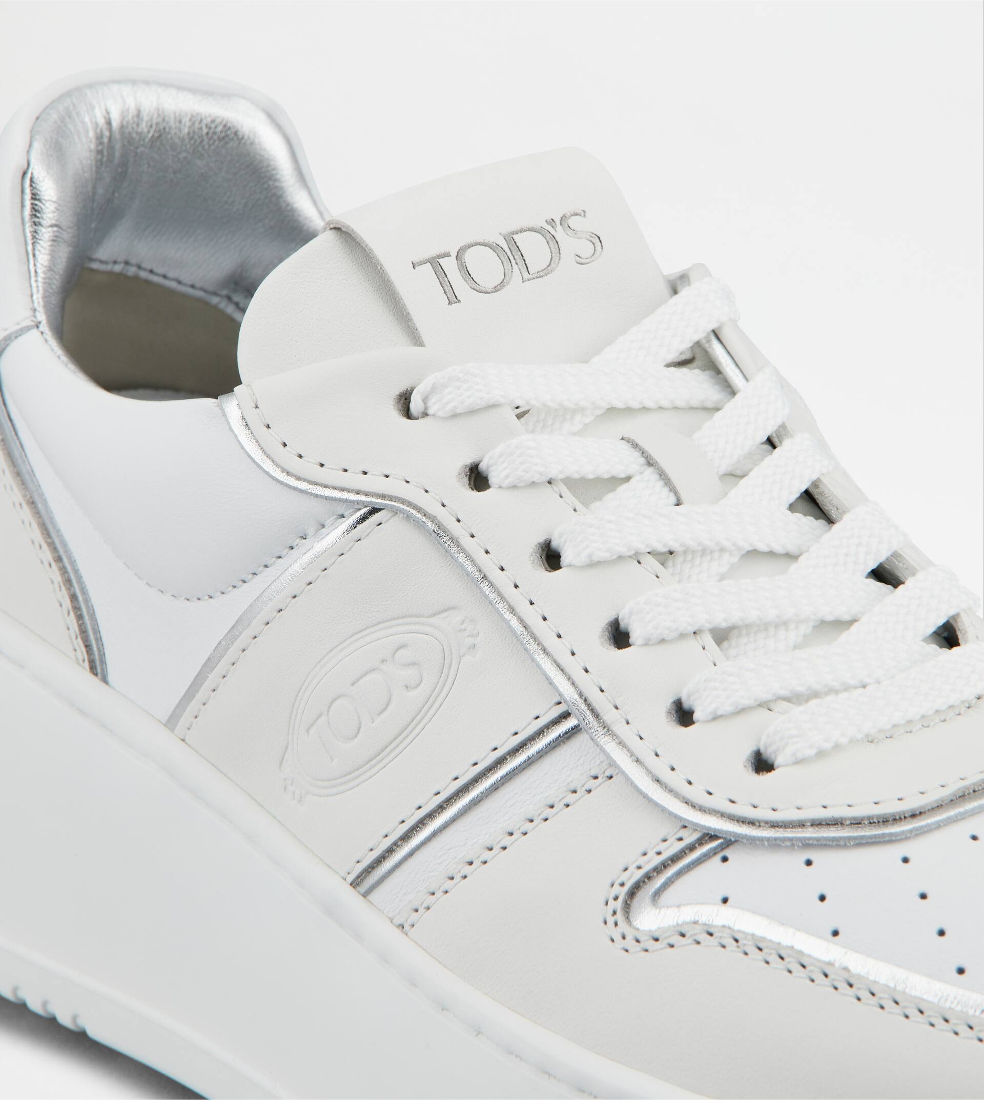 PLATFORM SNEAKERS IN LEATHER - WHITE - 5