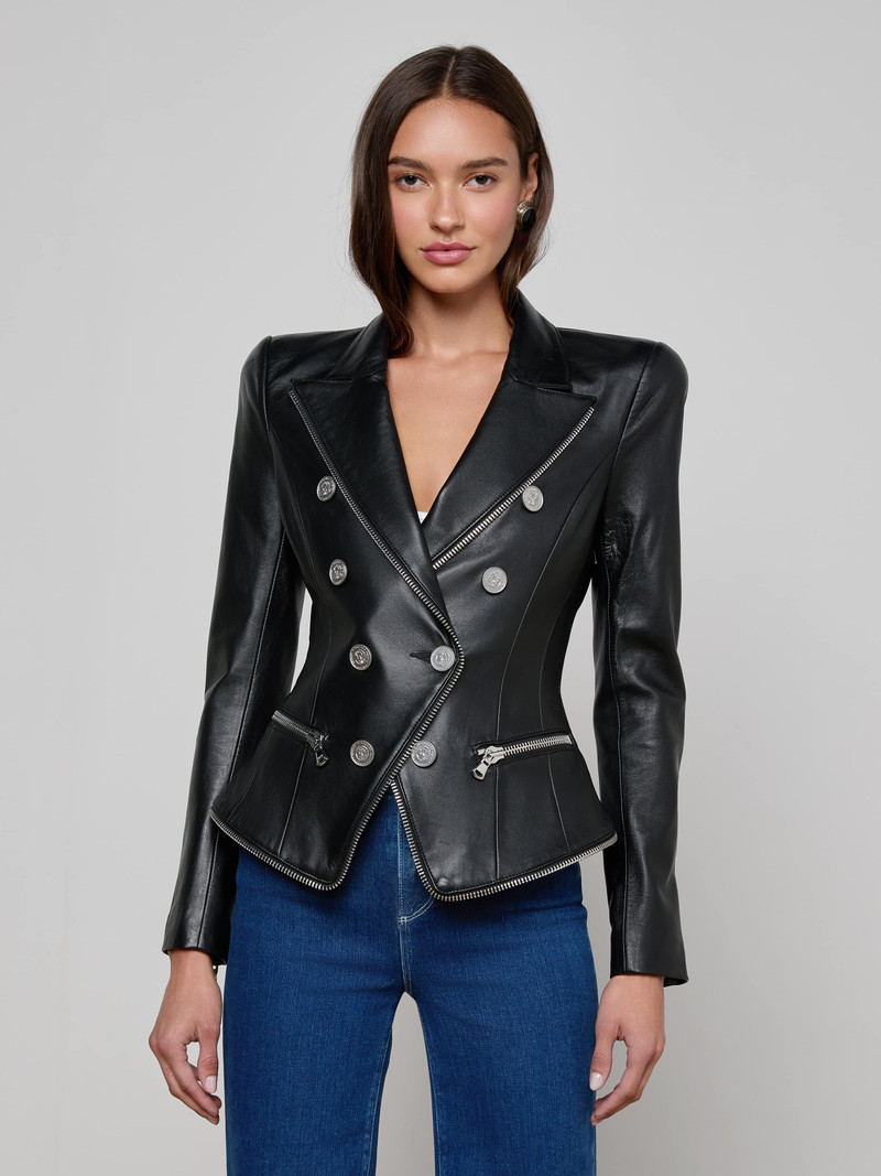 L'AGENCE Ottilie Leather Blazer outlook