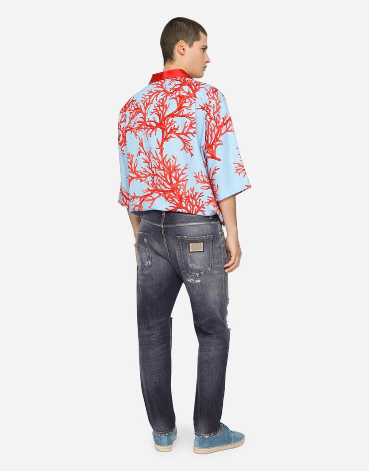Coral-print Hawaiian shirt - 4