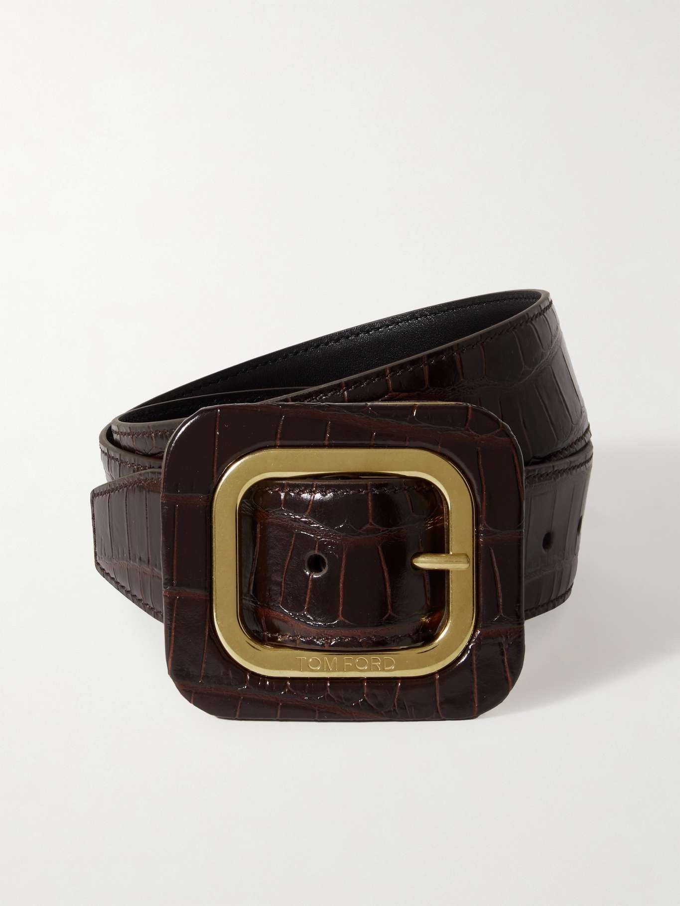 Frame croc-effect glossed-leather waist belt - 1