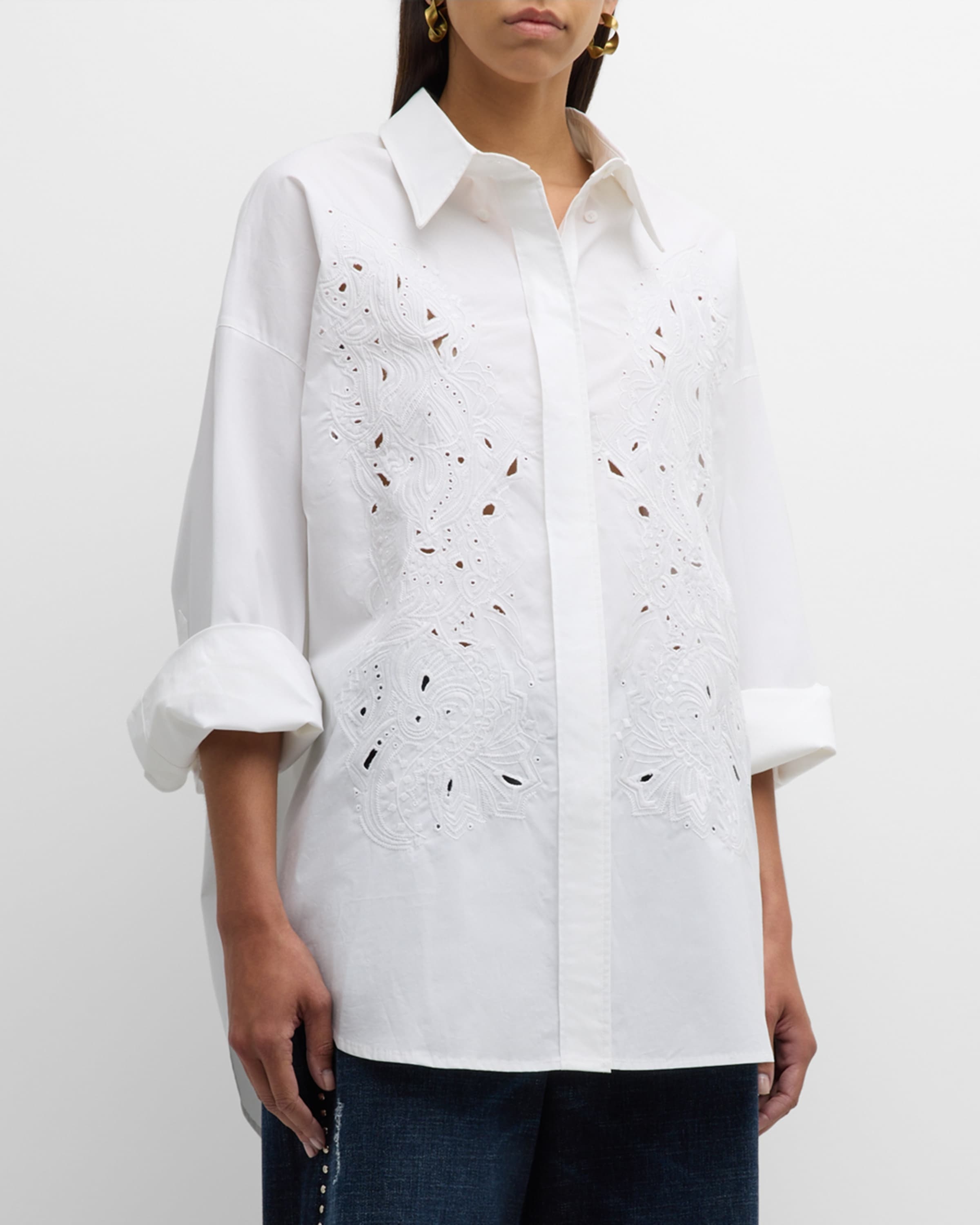 Poplin Power Embroidered Eyelet Blouse - 2