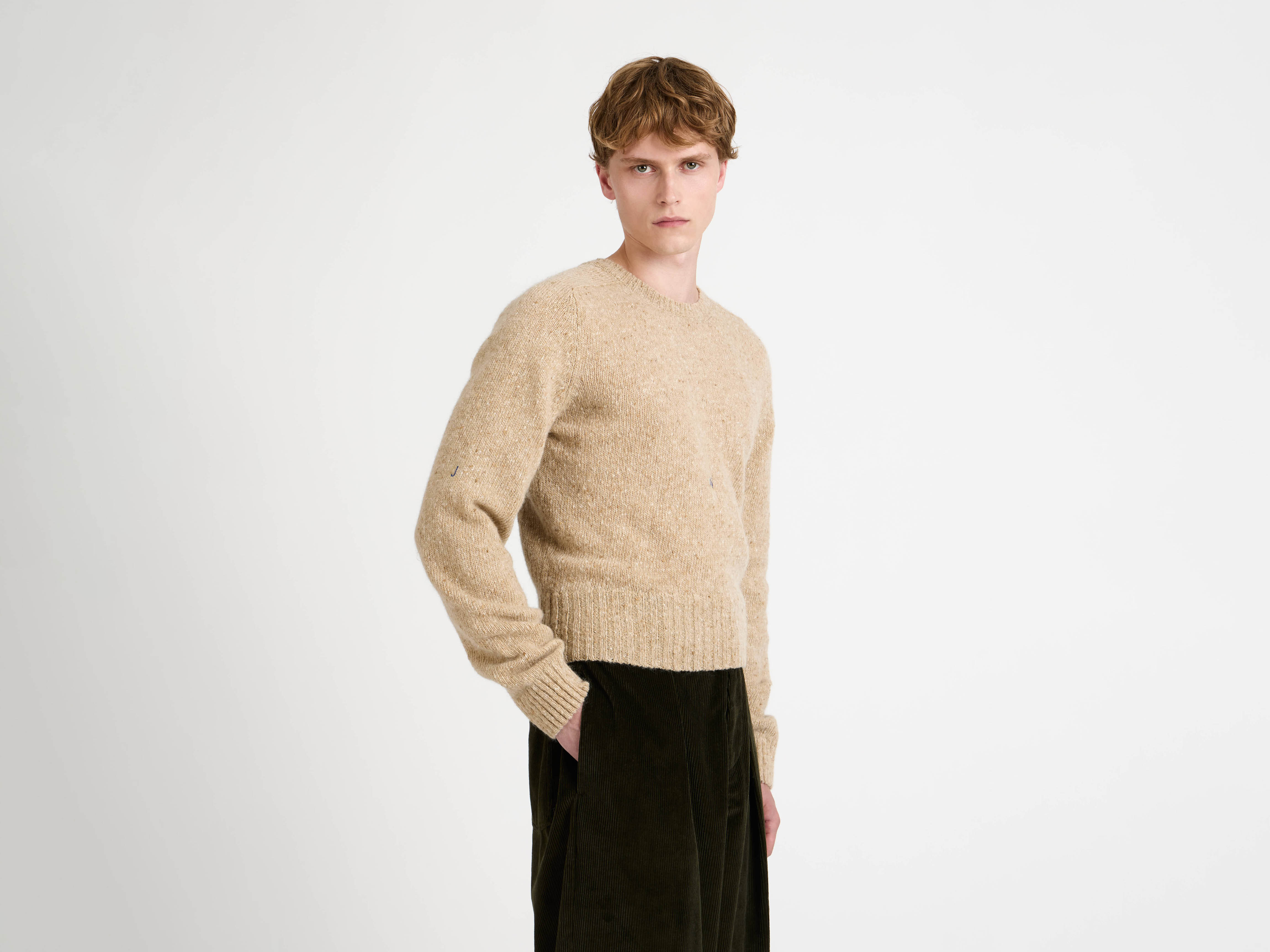 SLEEVE EMBROIDERED CREW NECK JUMPER OATMEAL MELANGE - 6