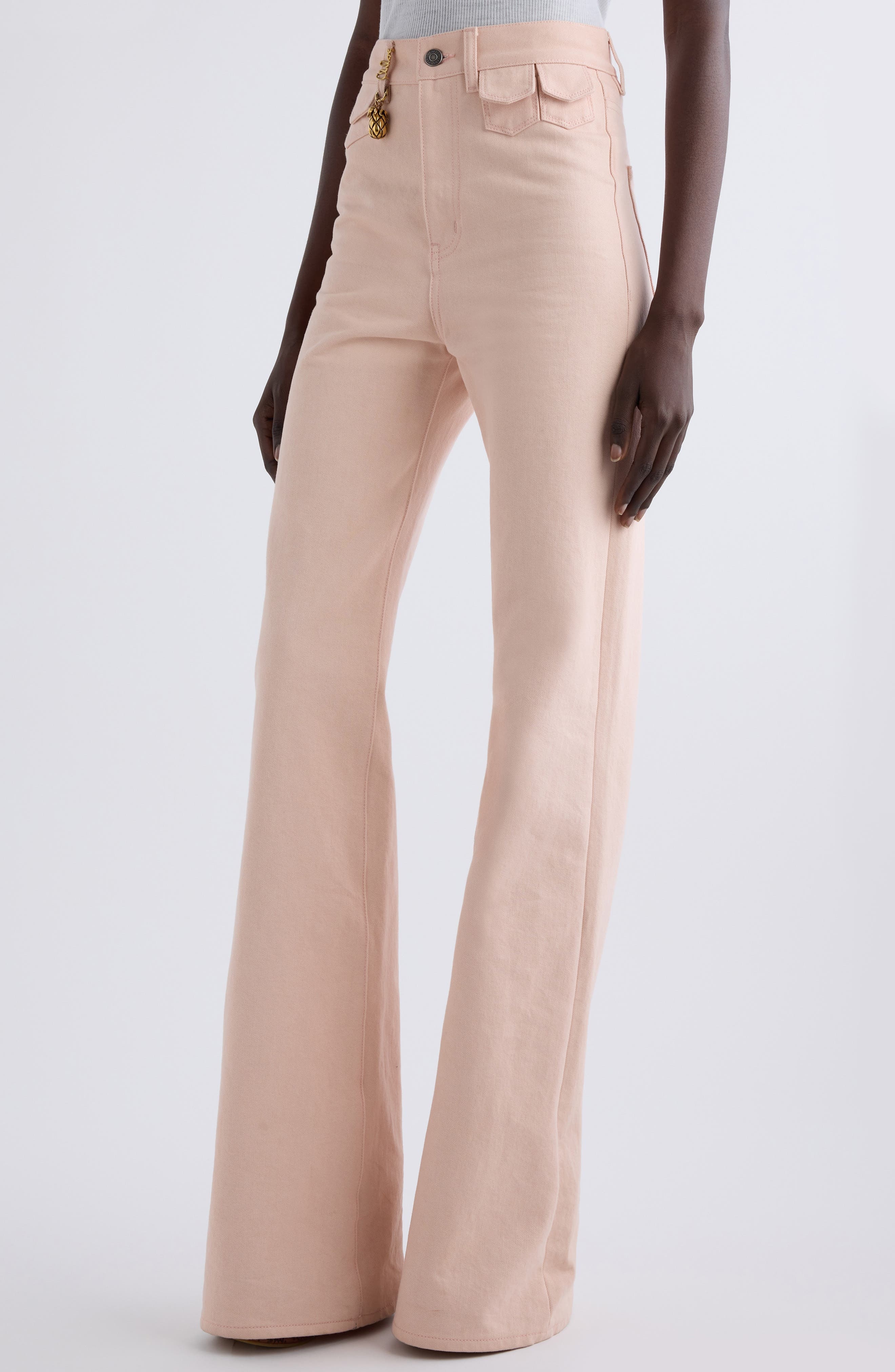 Chloé Pineapple Charm High Waist Twill Pants in Airy Pink at Nordstrom - 5