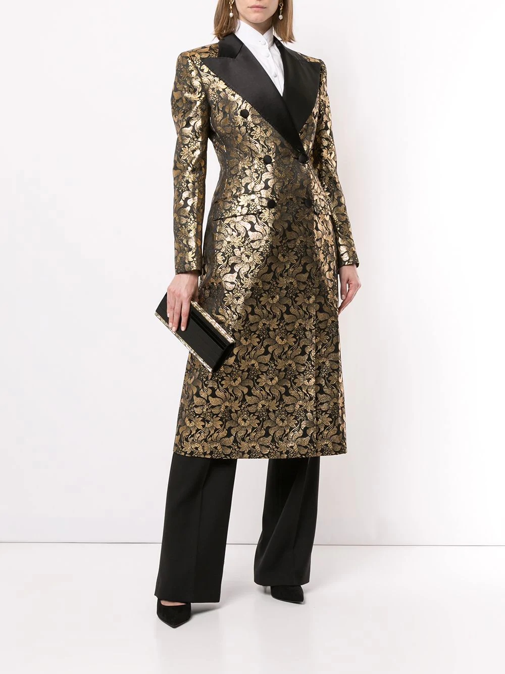 double-breasted foil jacquard coat - 2