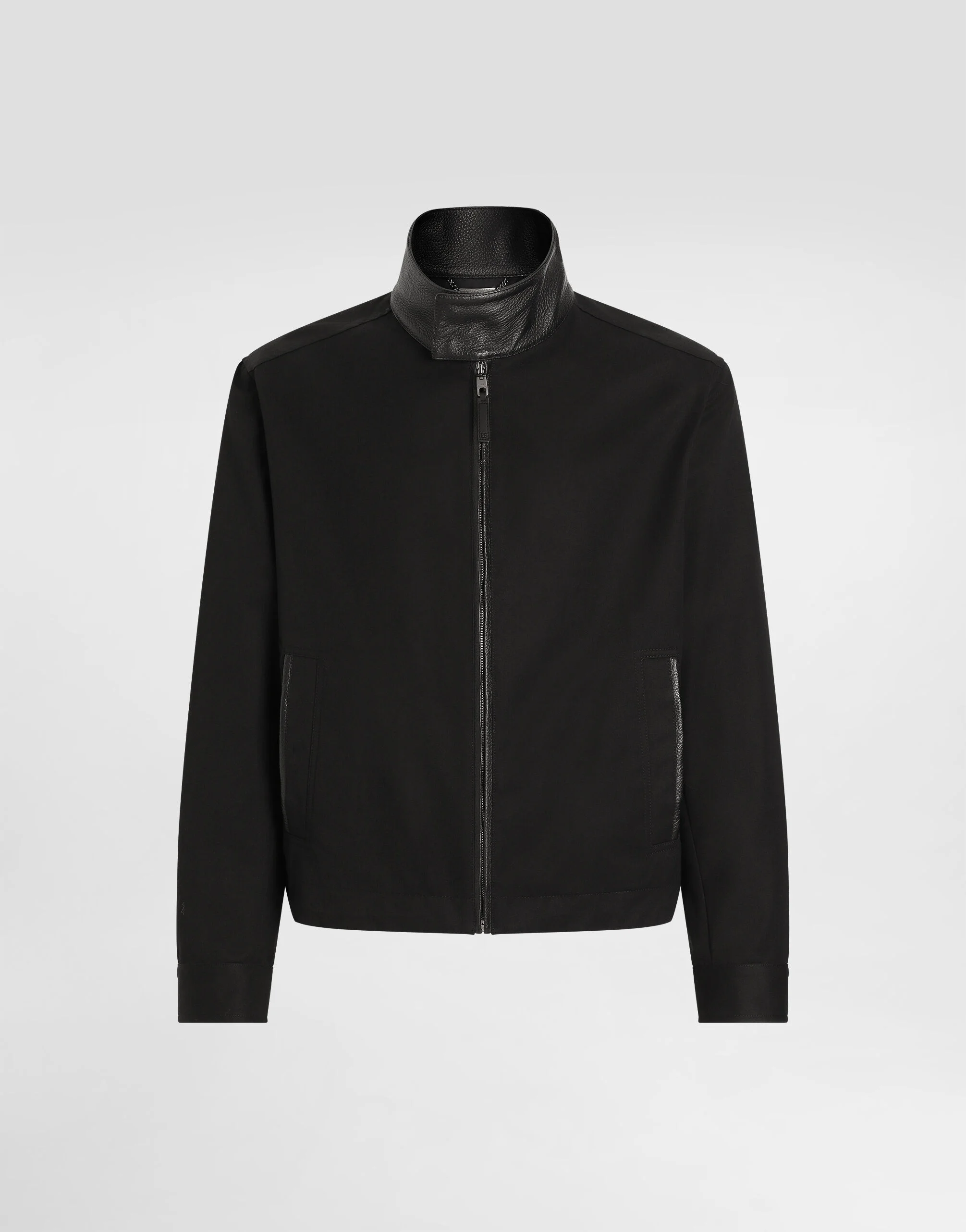 Leather and technical fabric jacket with a high neck and tag - 1