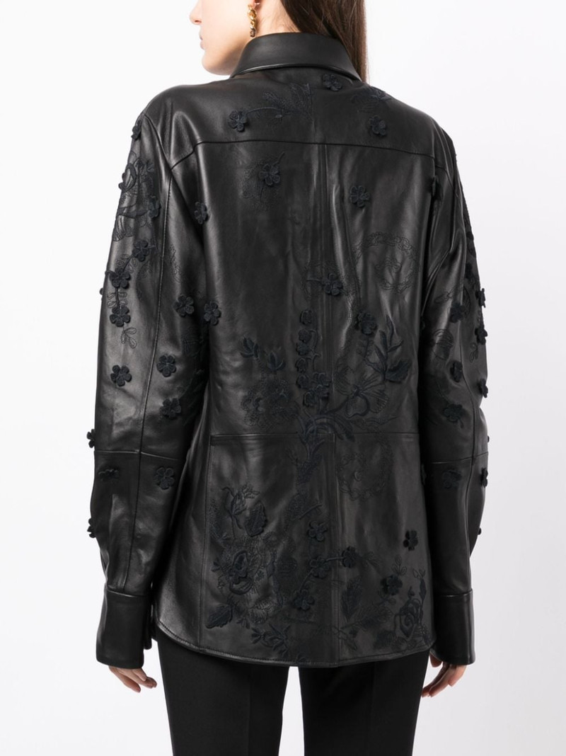 floral-embroidered leather shirt jacket 4