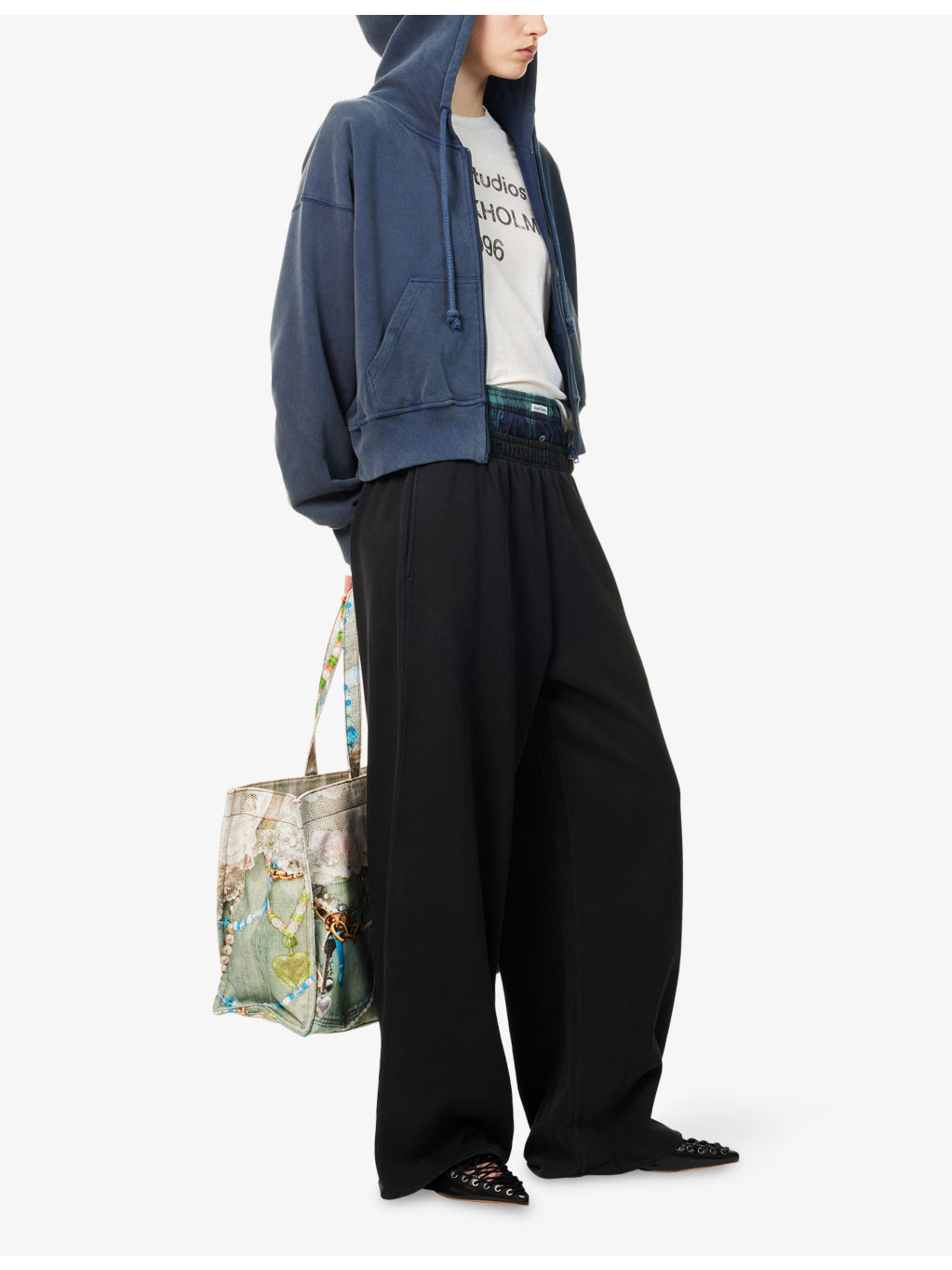 Double-Waistband Wide-Leg Cotton-Jersey Jogging Bottoms - 2