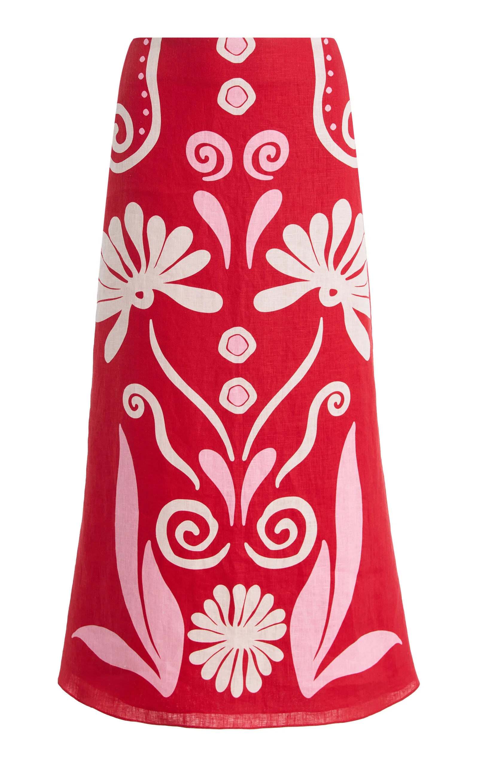 Fabian Printed Linen Midi Skirt red - 1