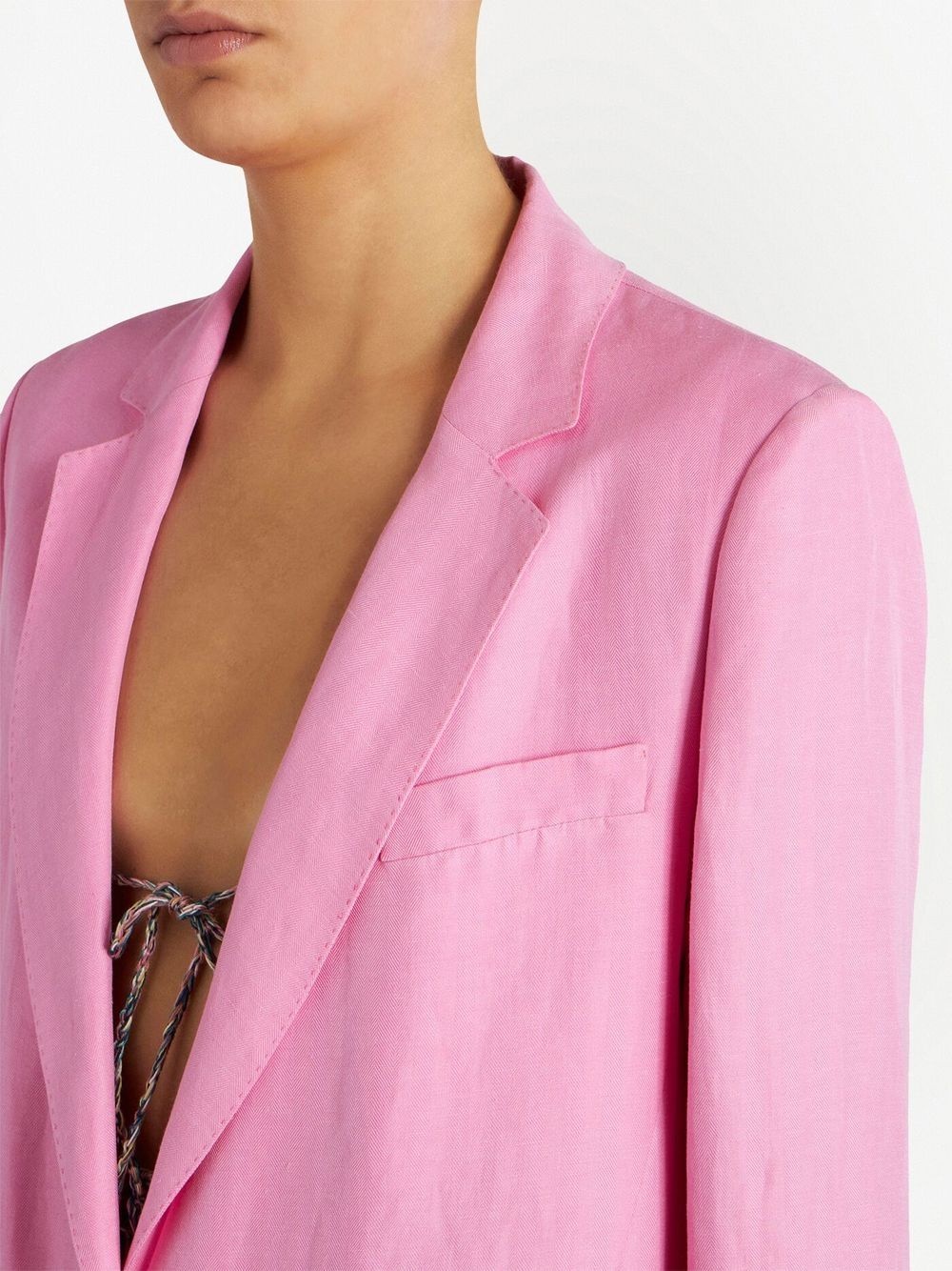 button-fastening linen-silk blazer - 5