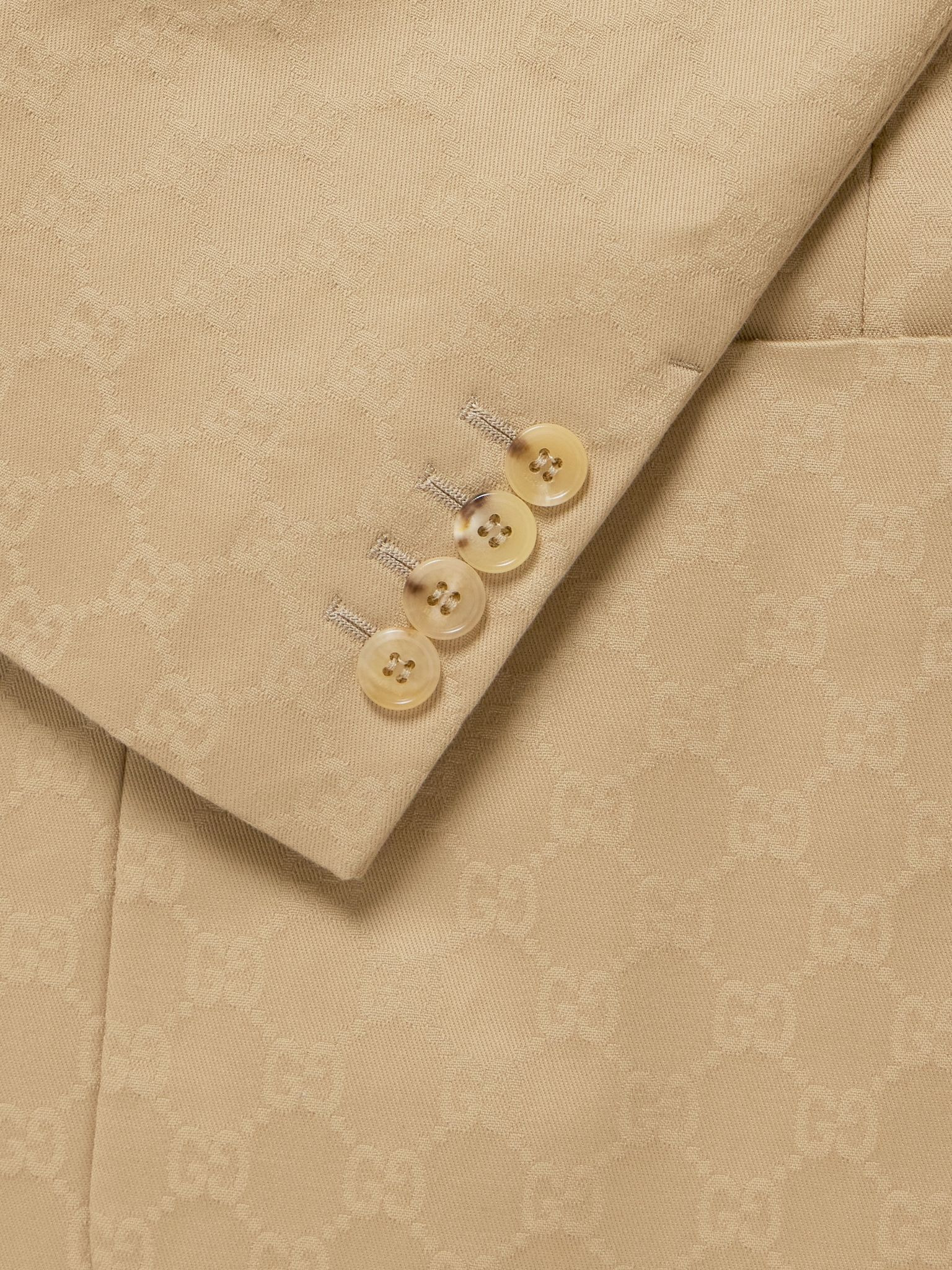 Marcello Slim-Fit Logo-Jacquard Cotton-Twill Blazer Beige - 4