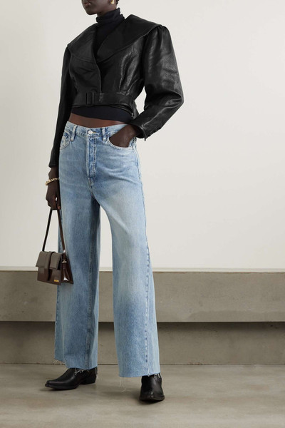 FRAME Cropped belted textured-leather jacket outlook