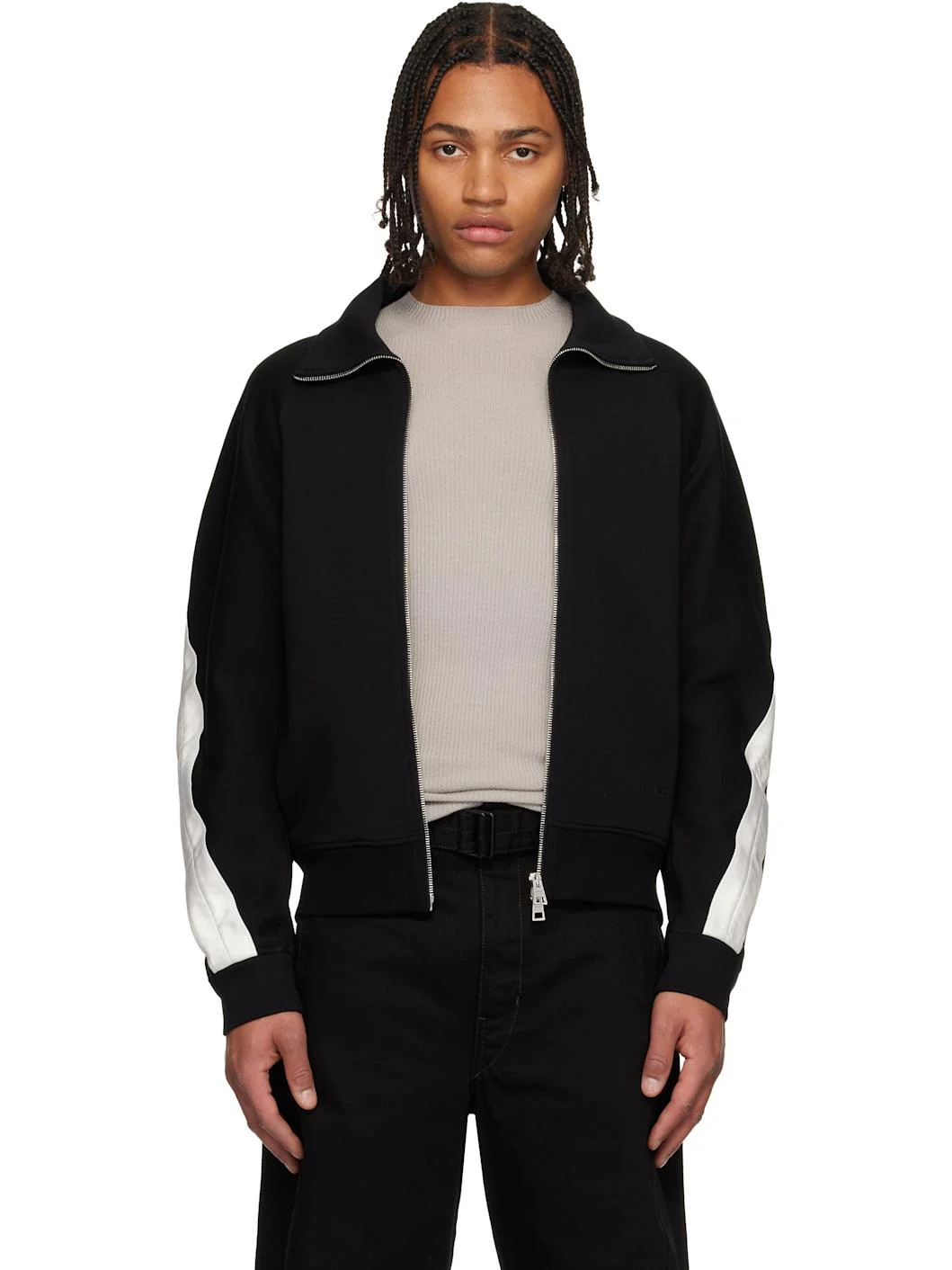 Black Zipped Open Seam Contrast Sweatshirt - 1