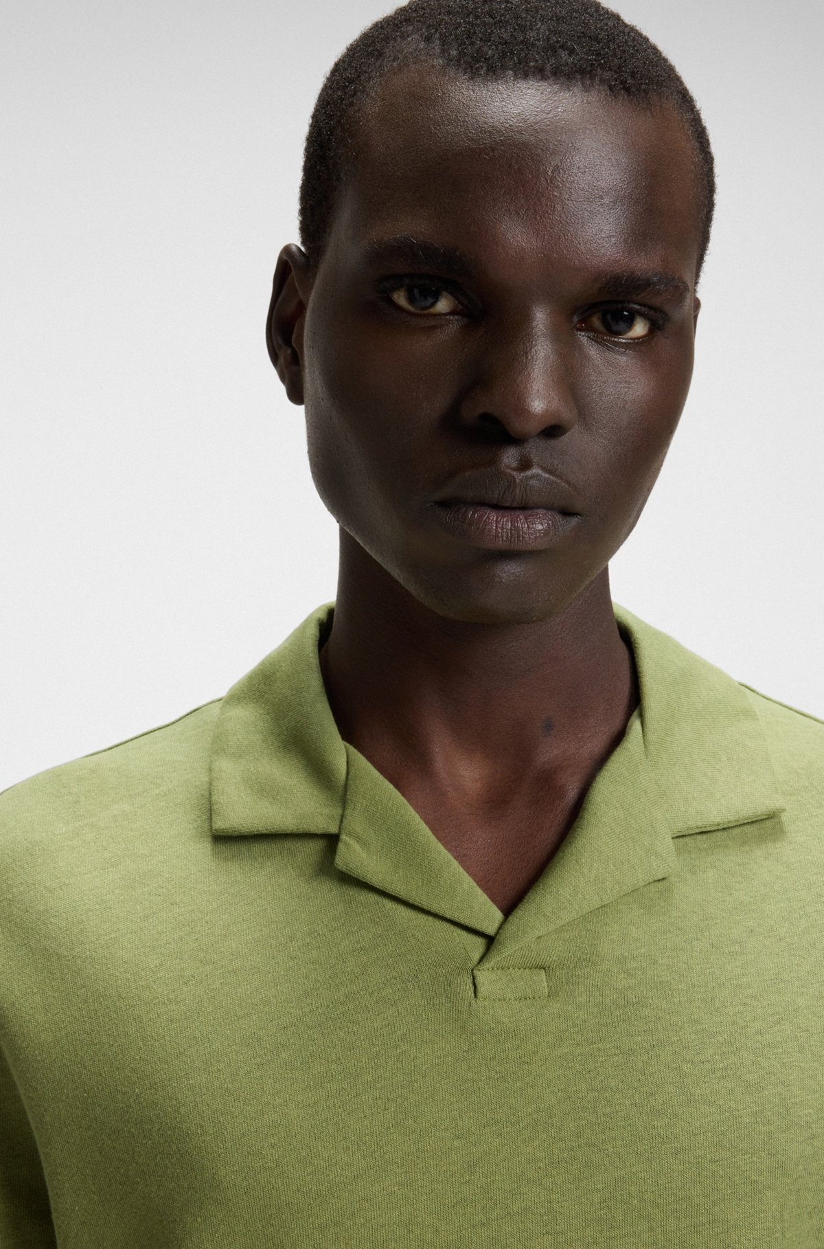COTTON-LINEN POLO SHIRT WITH JOHNNY COLLAR - 3