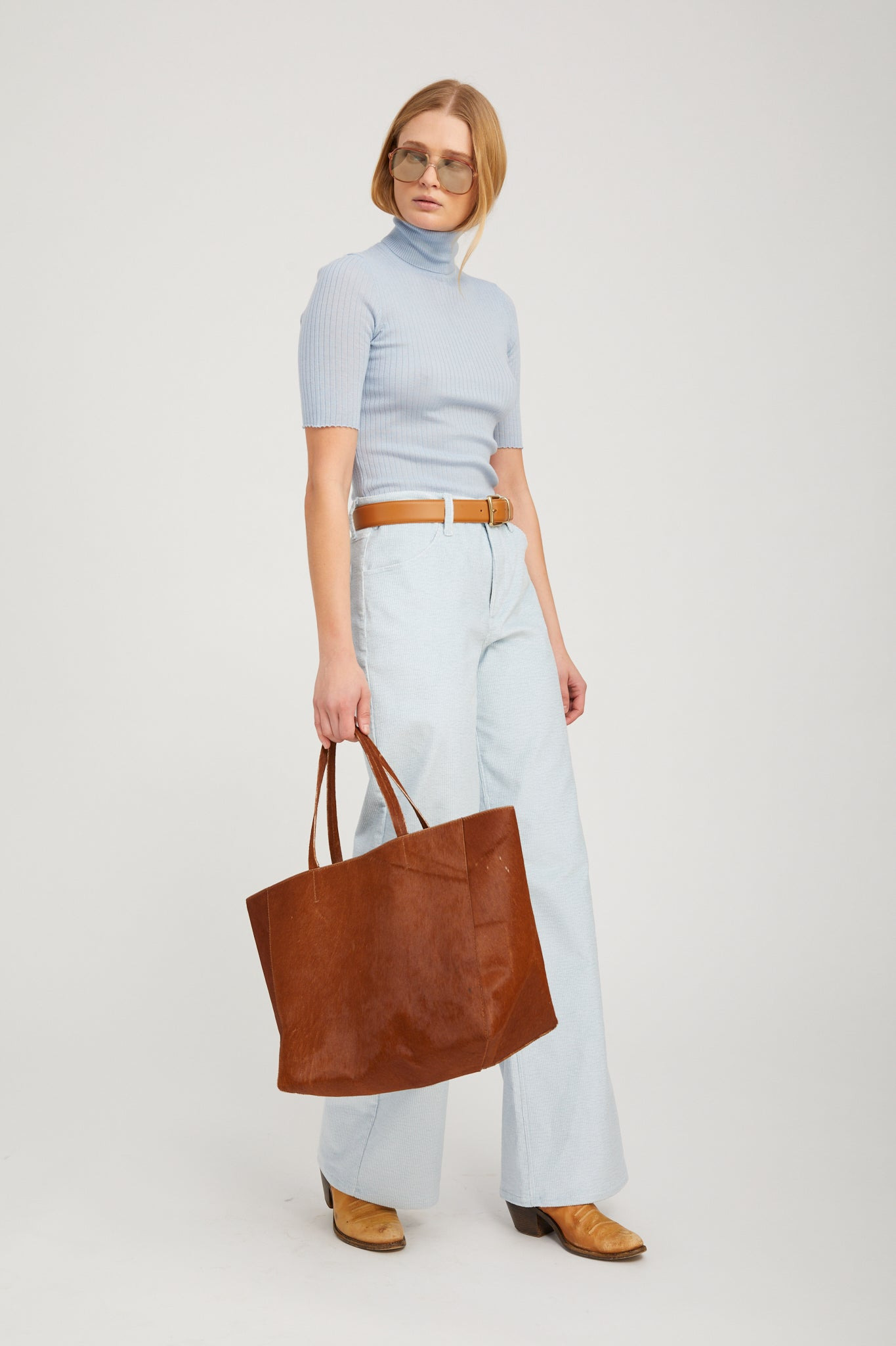 BABY BLUE CORDUROY WIDE LEG TROUSERS - 4