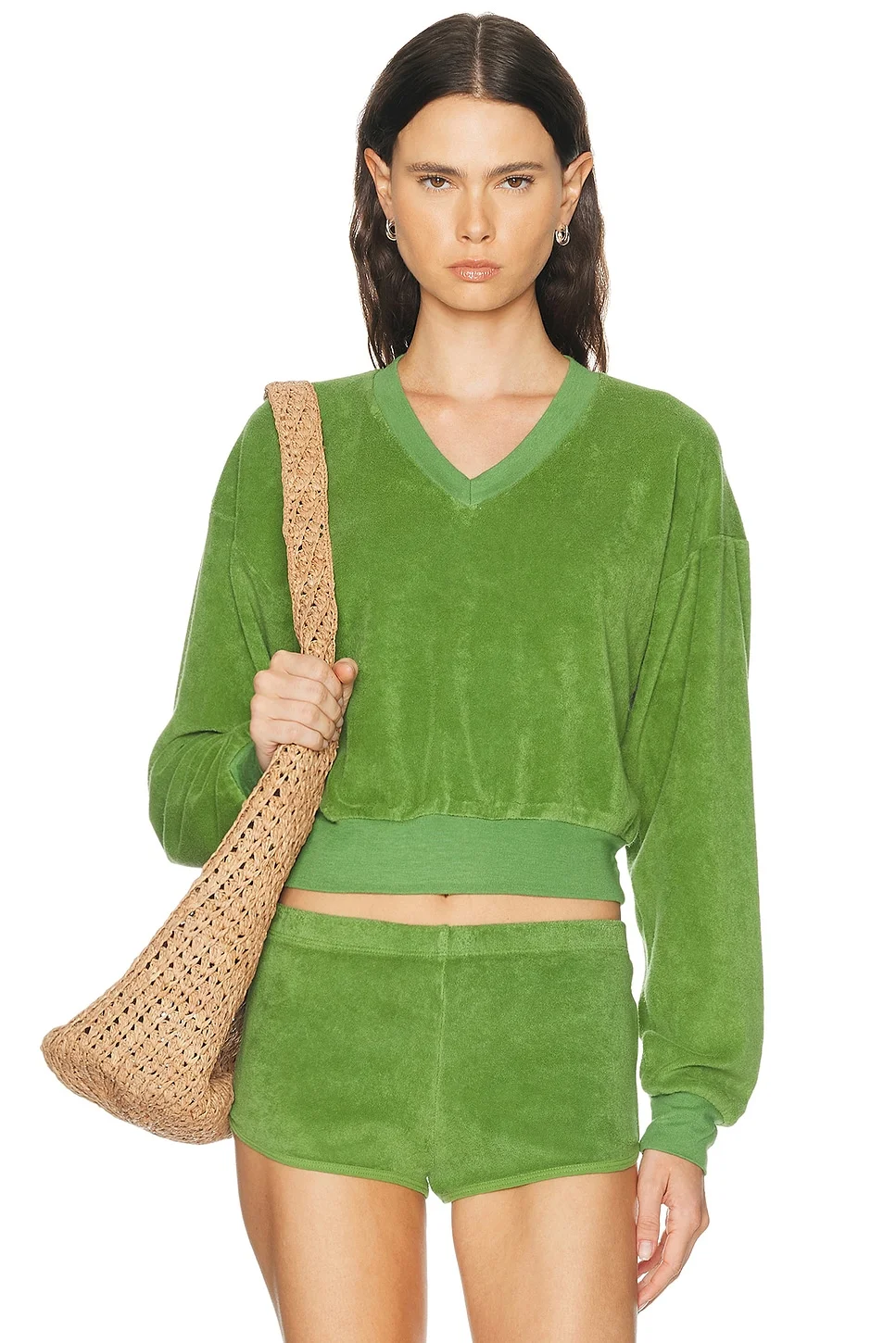 Cropped V-Neck Sweatshirt - 1