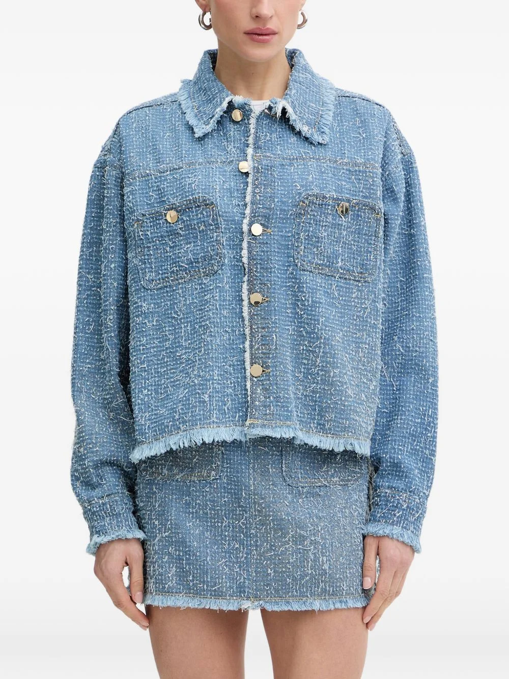 frayed buttoned jacket - 1