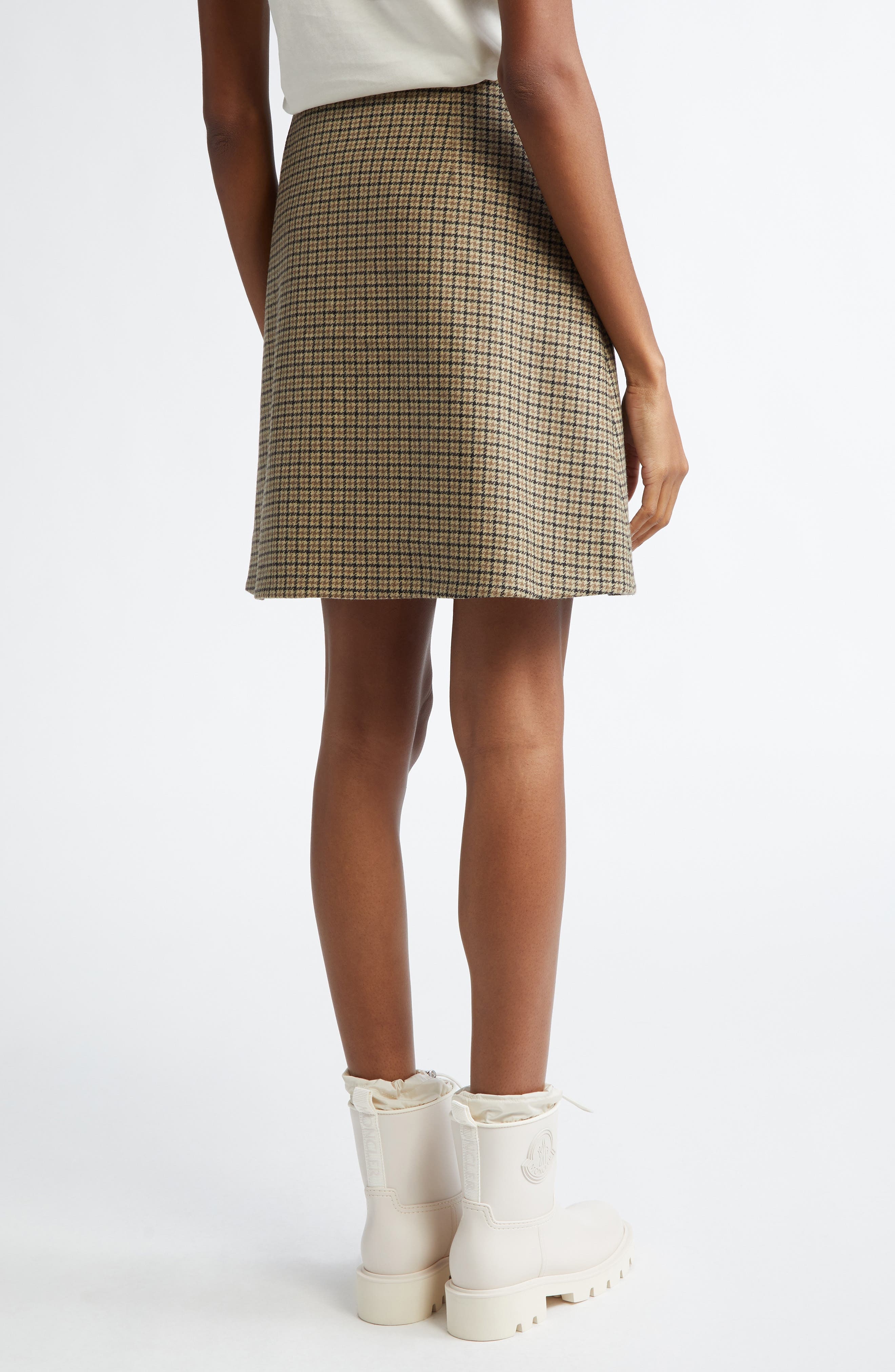 Moncler Houndstooth Plaid Wool Blend Miniskirt in Brown/White at Nordstrom - 3