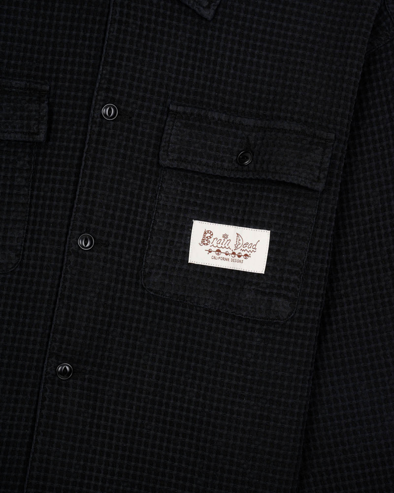 BRAIN DEAD Waffle Button Front Shirt - Black outlook