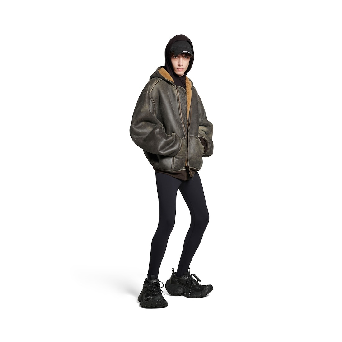 Shearling Zip-up Hoodie Large Fit in Brown - 2