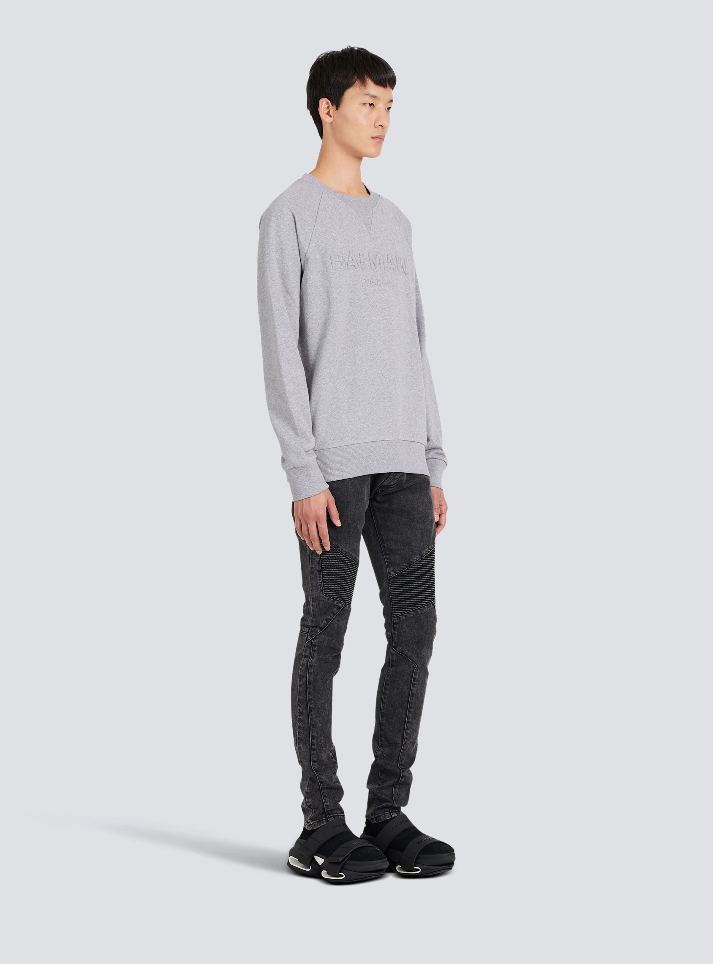 Cotton sweatshirt with embossed Balmain logo - 6