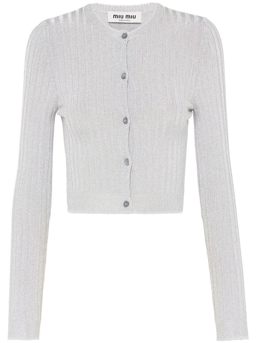 Lamé ribbed-knit cropped cardigan - 1