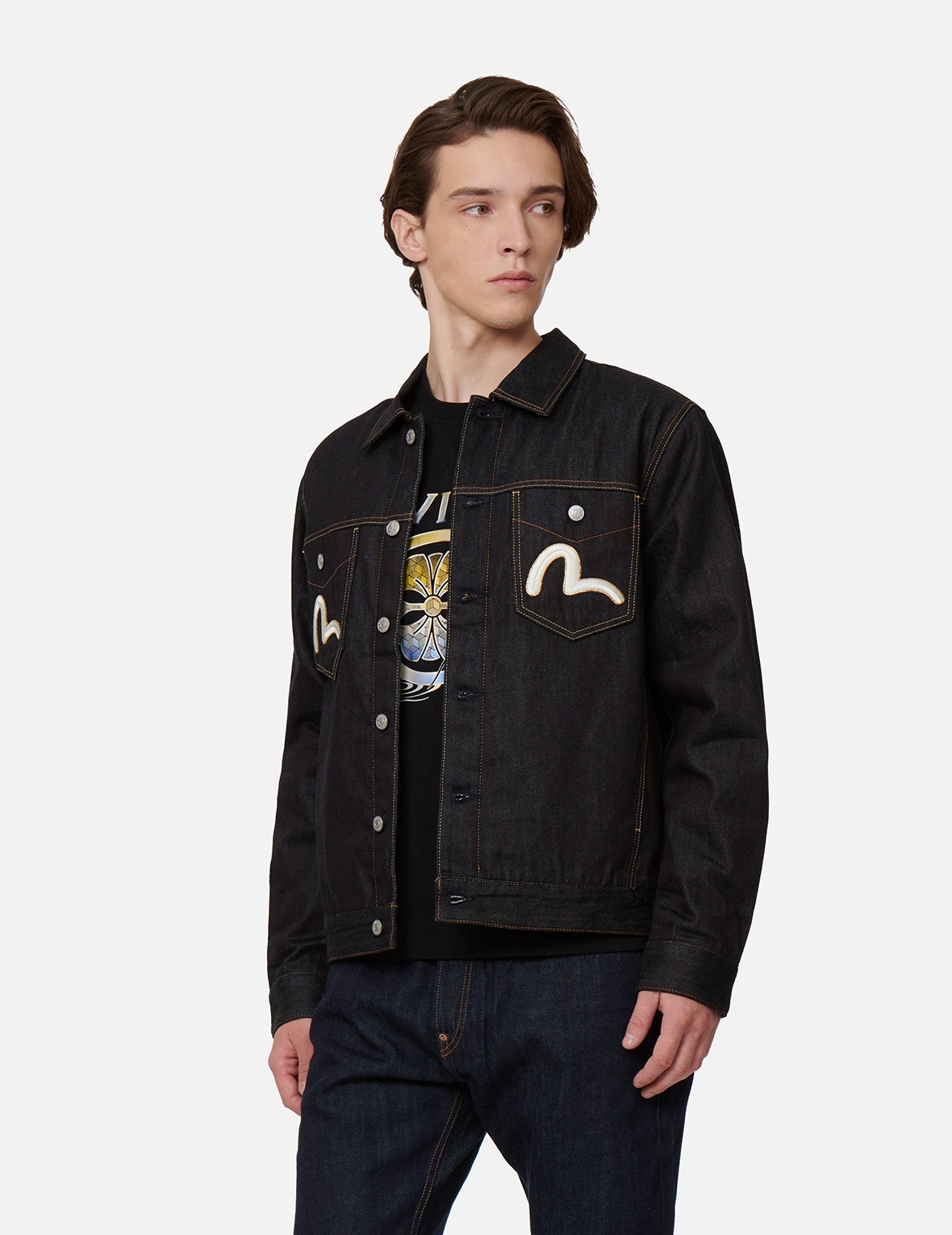 KOI-PATTERN KAMON AND LOGO EMBROIDERY DENIM JACKET - 8
