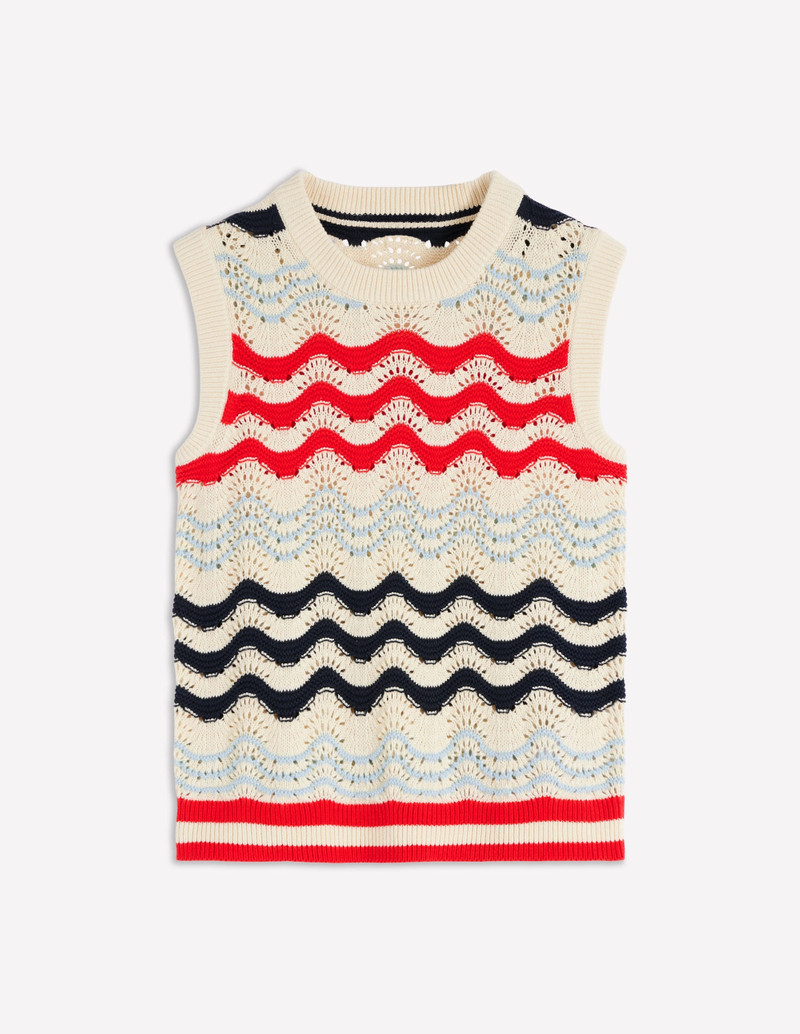 Cotton Wave Sweater Vest-Navy/ Red Textured Wave 1