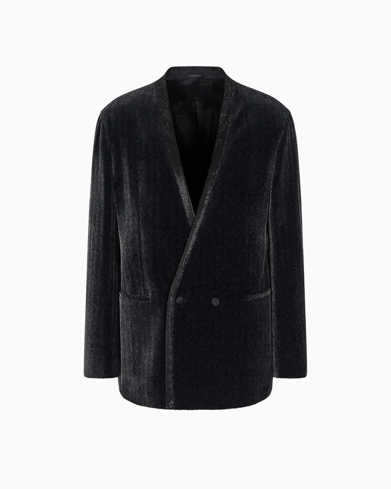 GIORGIO’S DOUBLE-BREASTED TUXEDO JACKET IN A CHEVRON PRINT VELVET 1