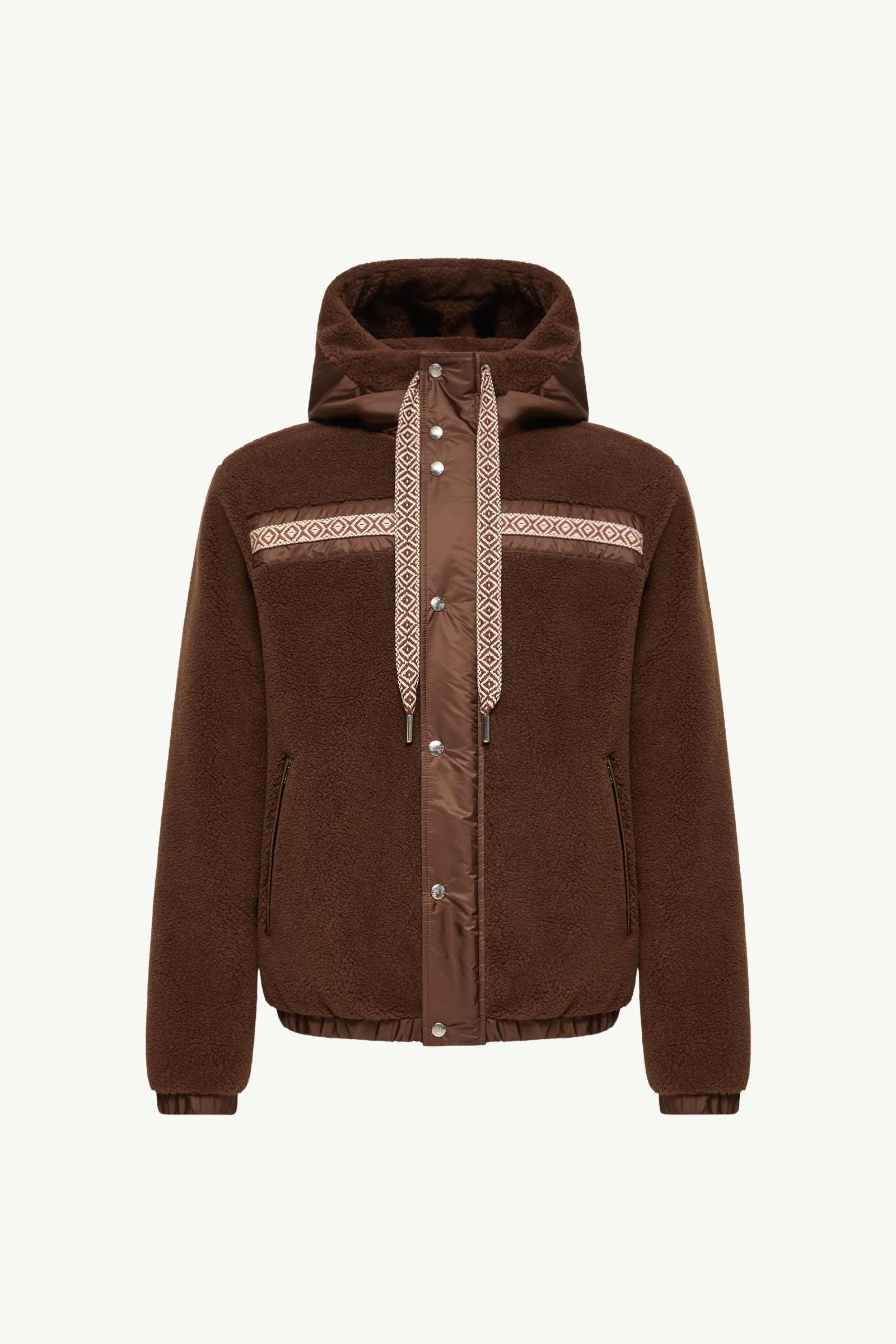 Geometric Trim Teddy Zip-Up Hoodie - 1