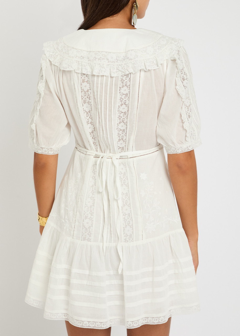 Rixo Dove Pansy Embroidery Cotton Mini Dress - 3