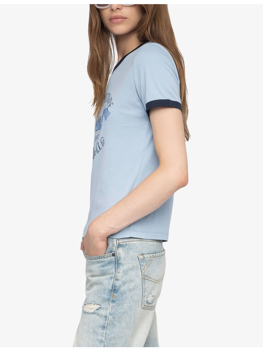 Rhinestone-Embellished Short-Sleeve Cotton T-Shirt - 3