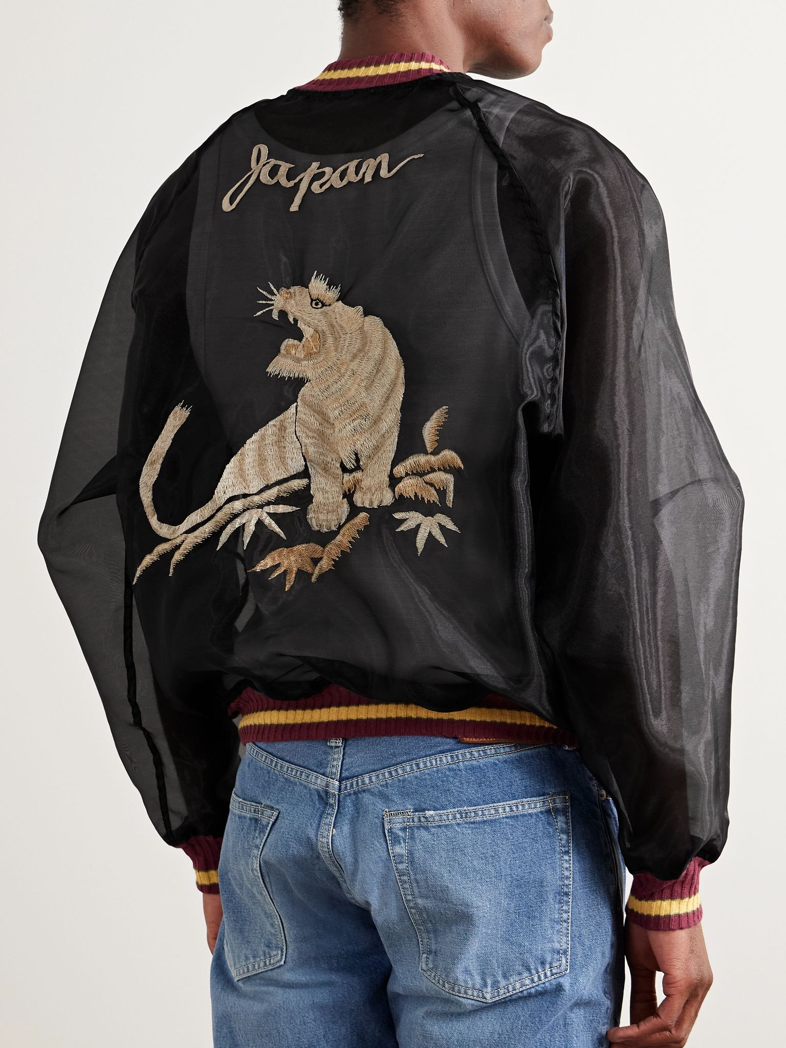 Souvenir Embroidered Organza Bomber Jacket Black - 4