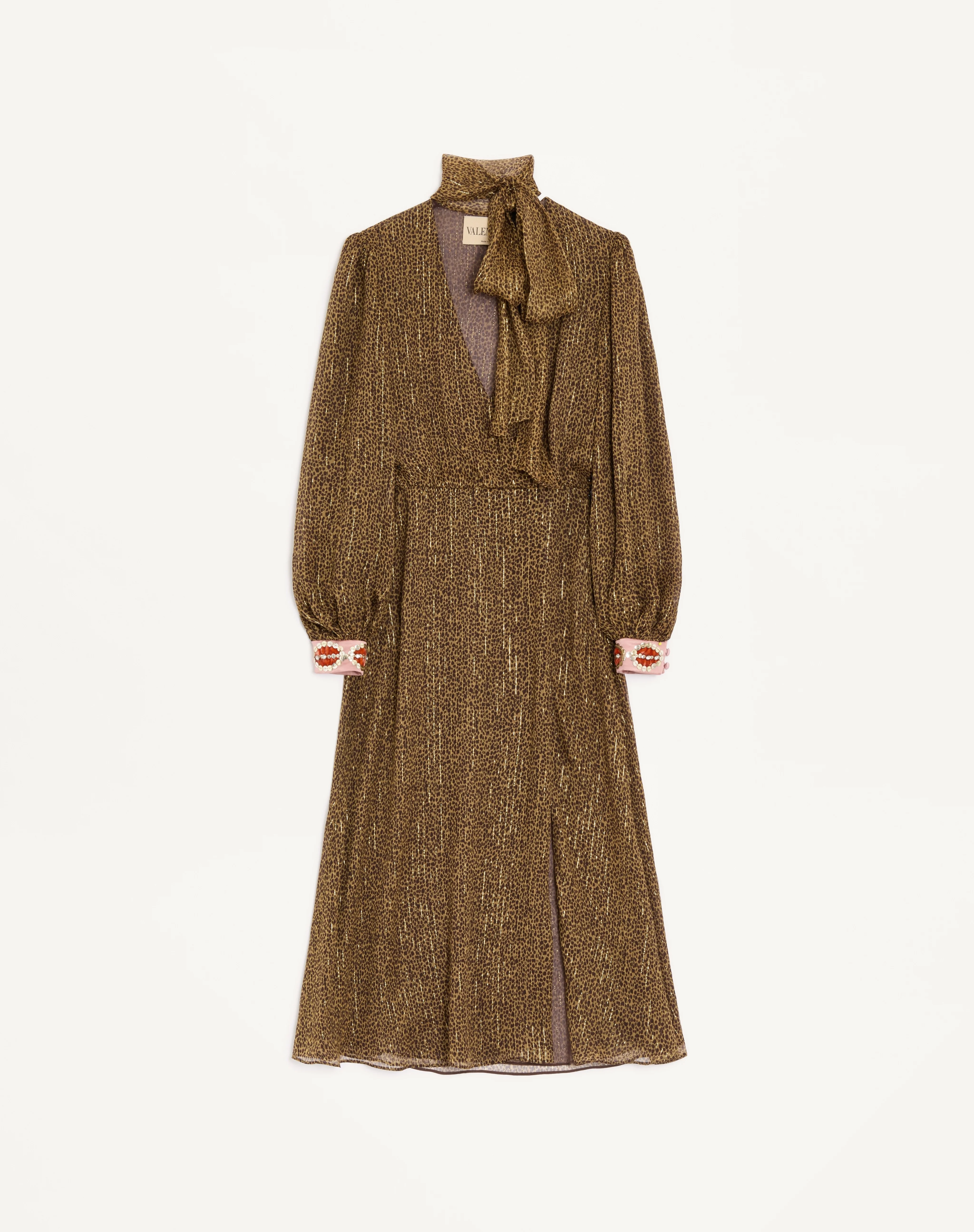 CREPONNE LAMÉ DRESS WITH EMBROIDERED FAUVE ECLAT PRINT - 1