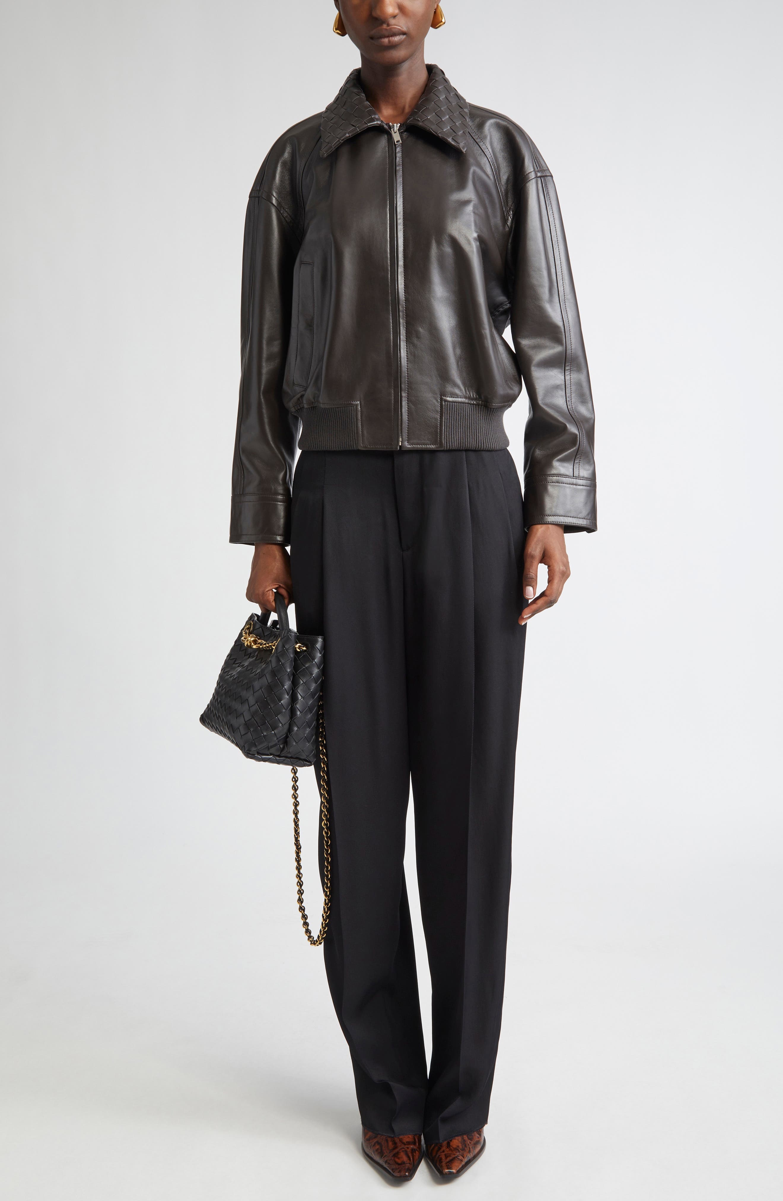 Bottega Veneta Pleated Viscose & Mulberry Silk Twill Straight Leg Trousers in 1000 Black at Nordstro - 2