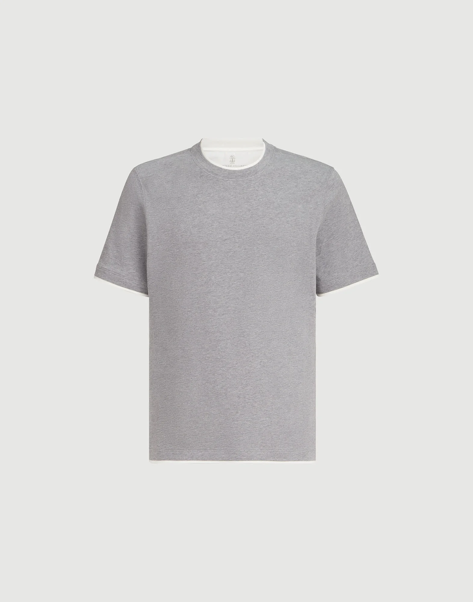 Cotton jersey crew neck T-shirt with faux-layering - 1