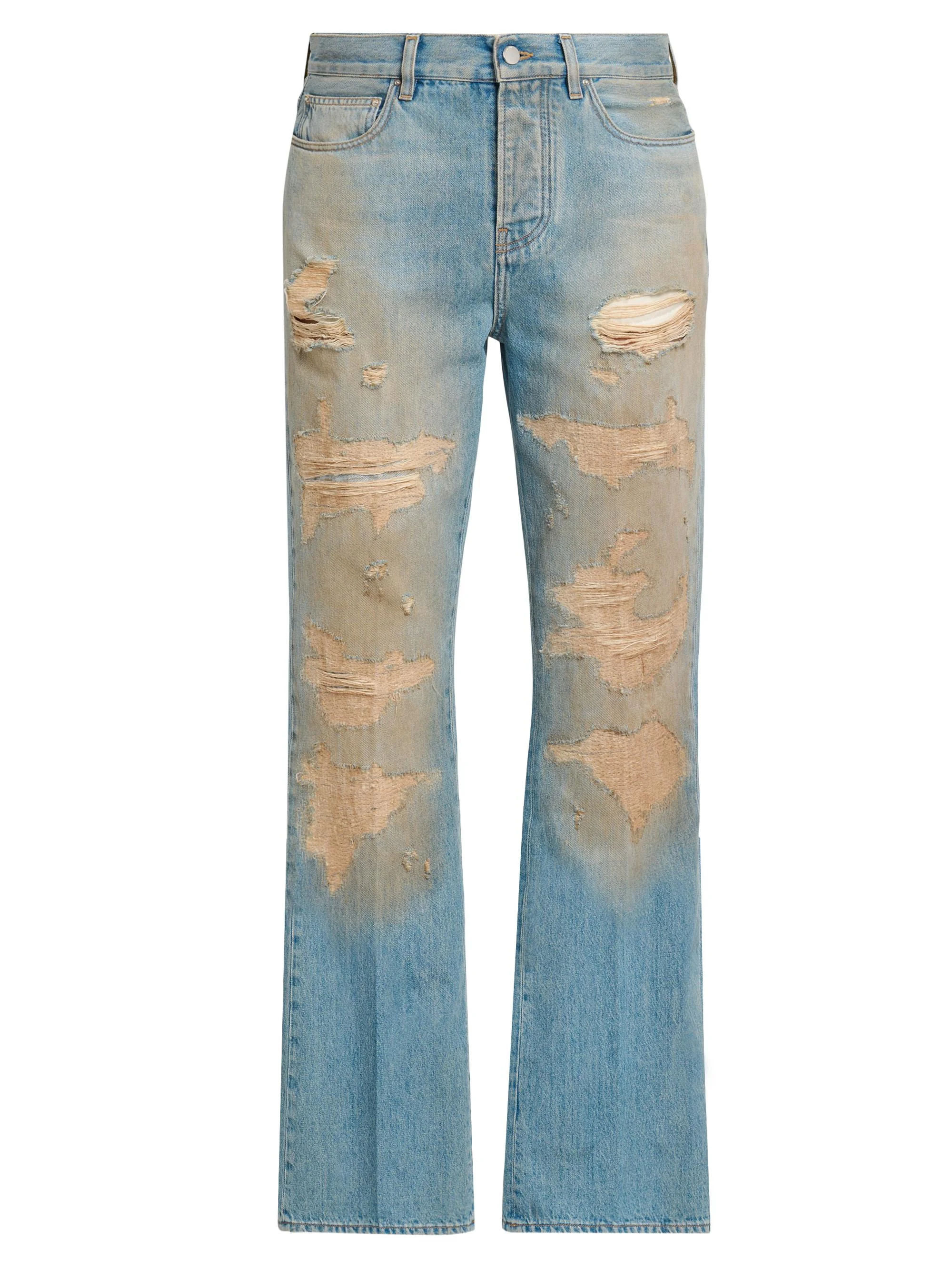 Men's Repaired Distressed Mid-Rise Bootcut Jeans - Mist Indigo - 1
