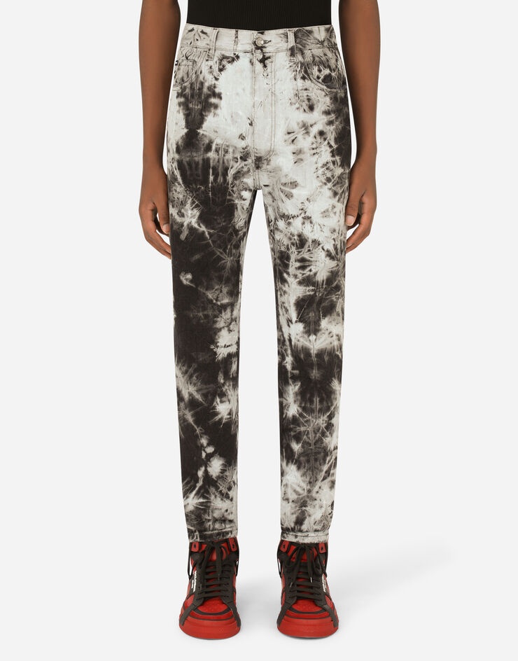 Regular-fit black jeans with marbled print - 2