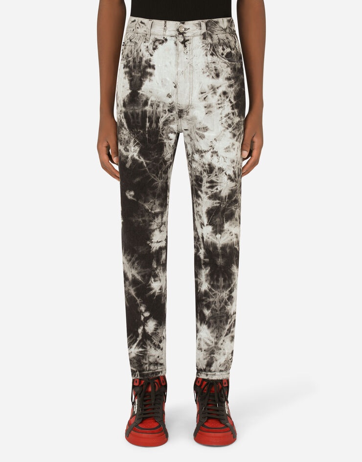 Regular-fit black jeans with marbled print - 1