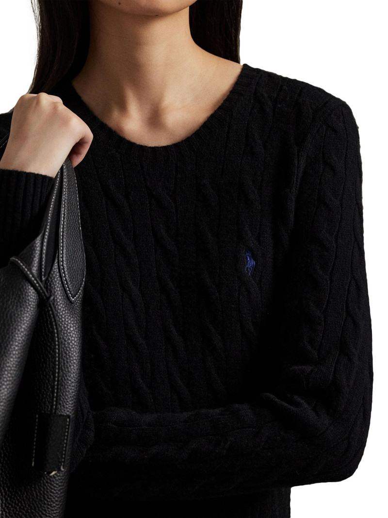Women's Cable-Knit Mixed-Media Midi-Dress - Polo Black 6