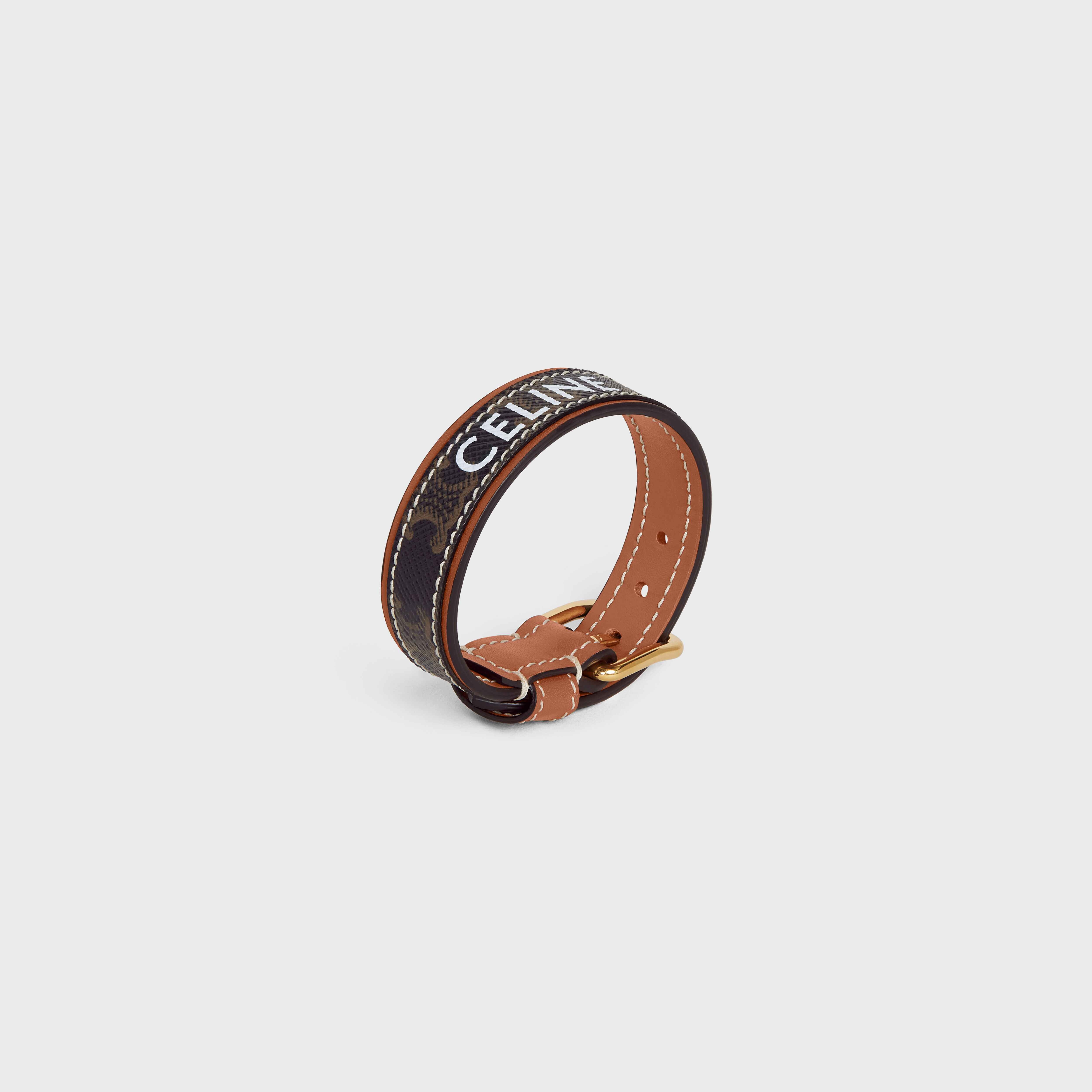 Triomphe Canvas Leather Bracelet in Brass with Gold Finish, Calfskin and Canvas - 2