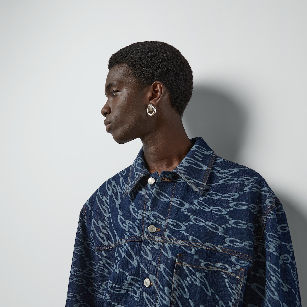 Wavy GG laser print denim jacket - 3