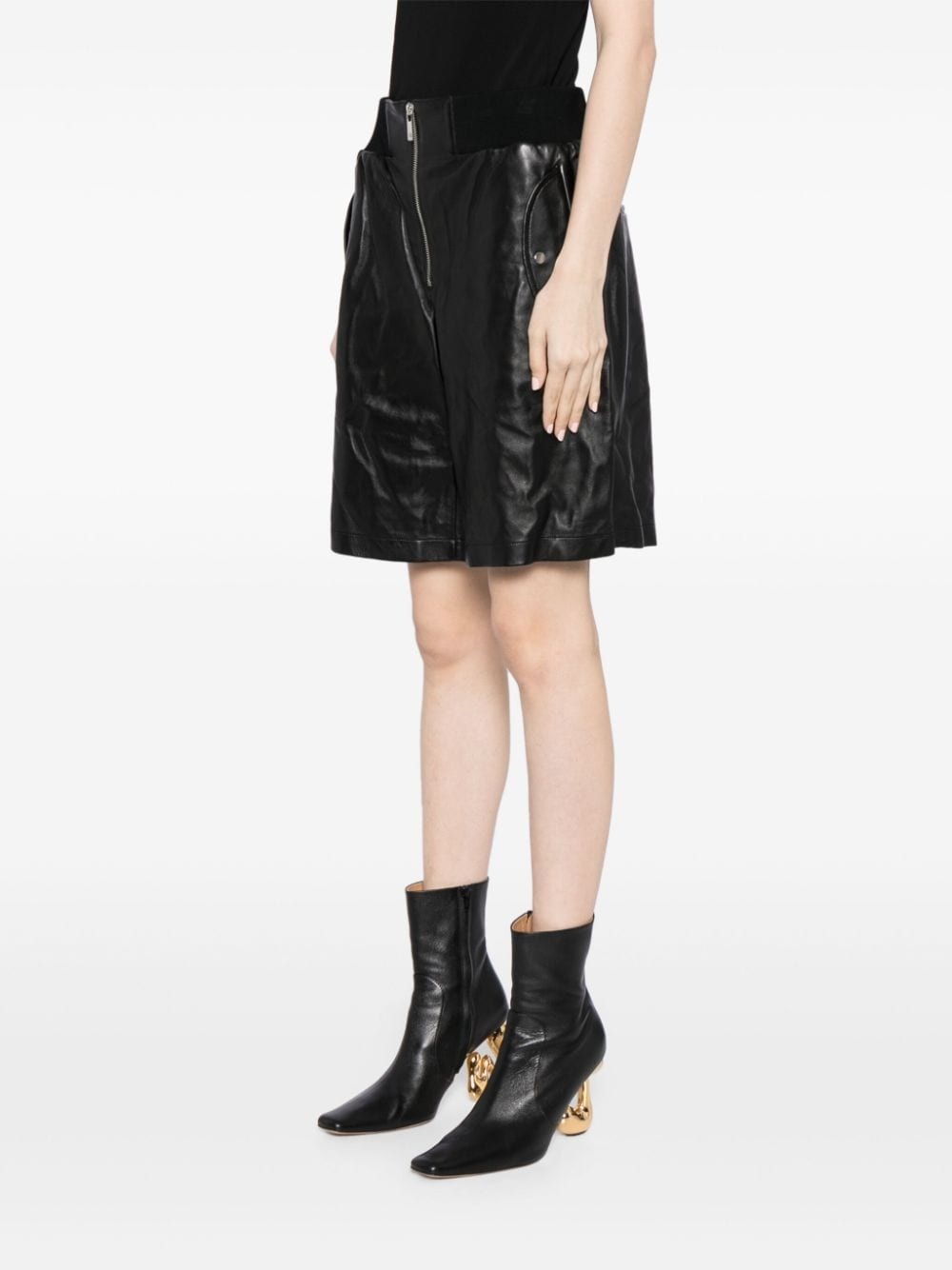 zip-up leather shorts - 3