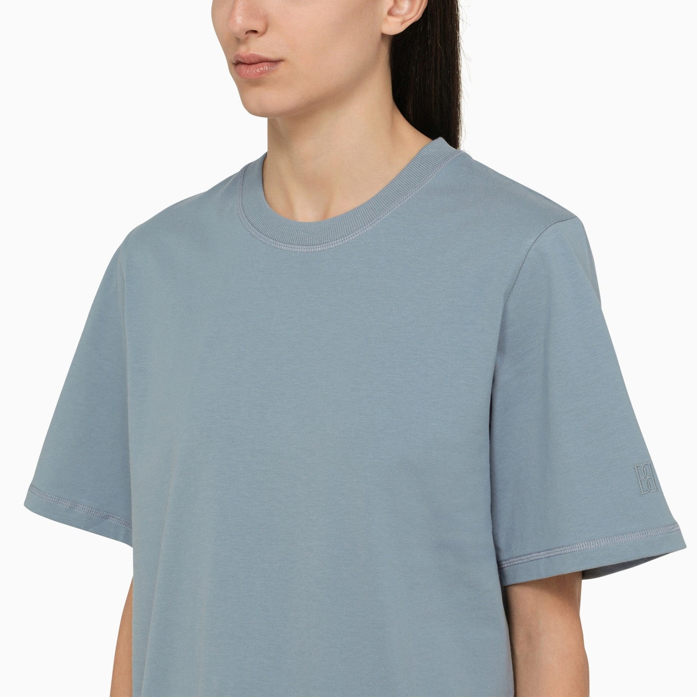 By Malene Birger Large Round Neck Blue T Shirt In Organic Cotton - 4