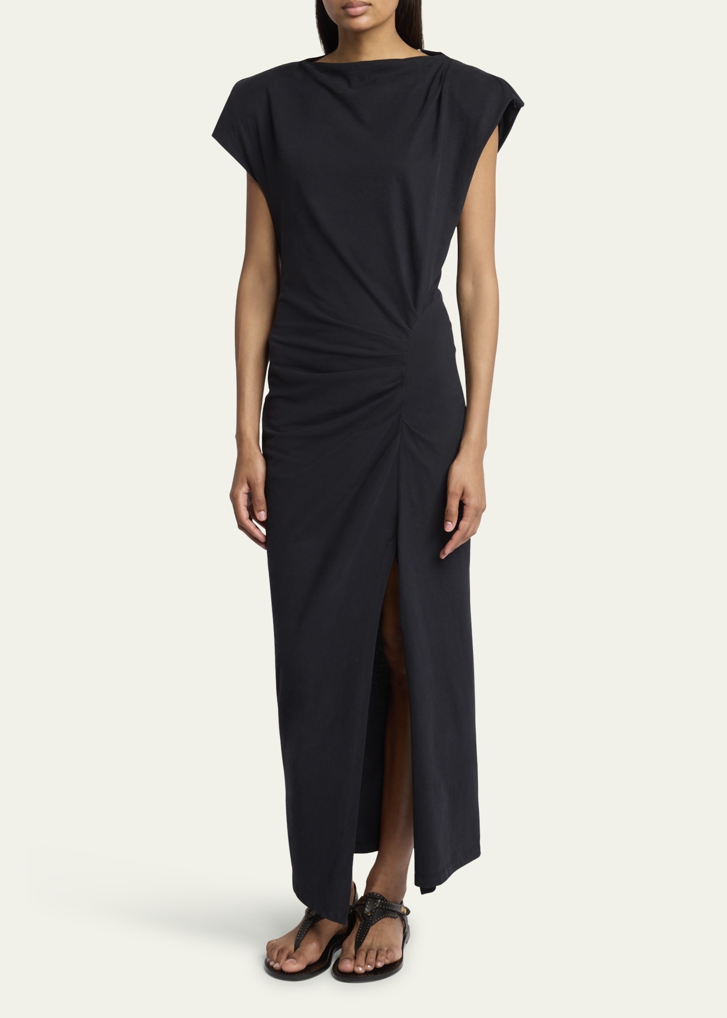Nadela Ruched Slit Cotton Maxi Dress - 4