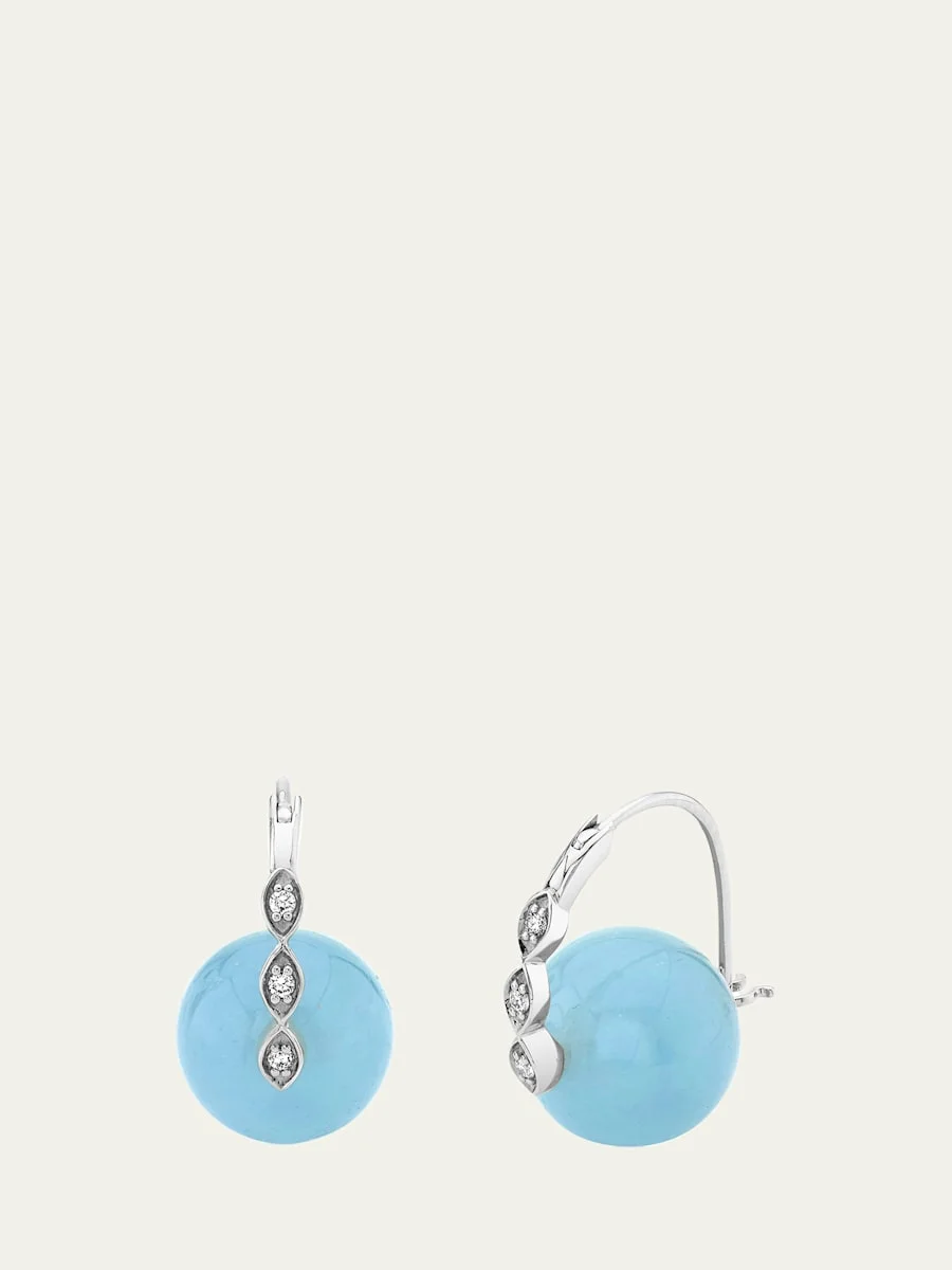 14K White Gold Diamond Marquise Eye on Aquamarine Earrings, 12mm - 1