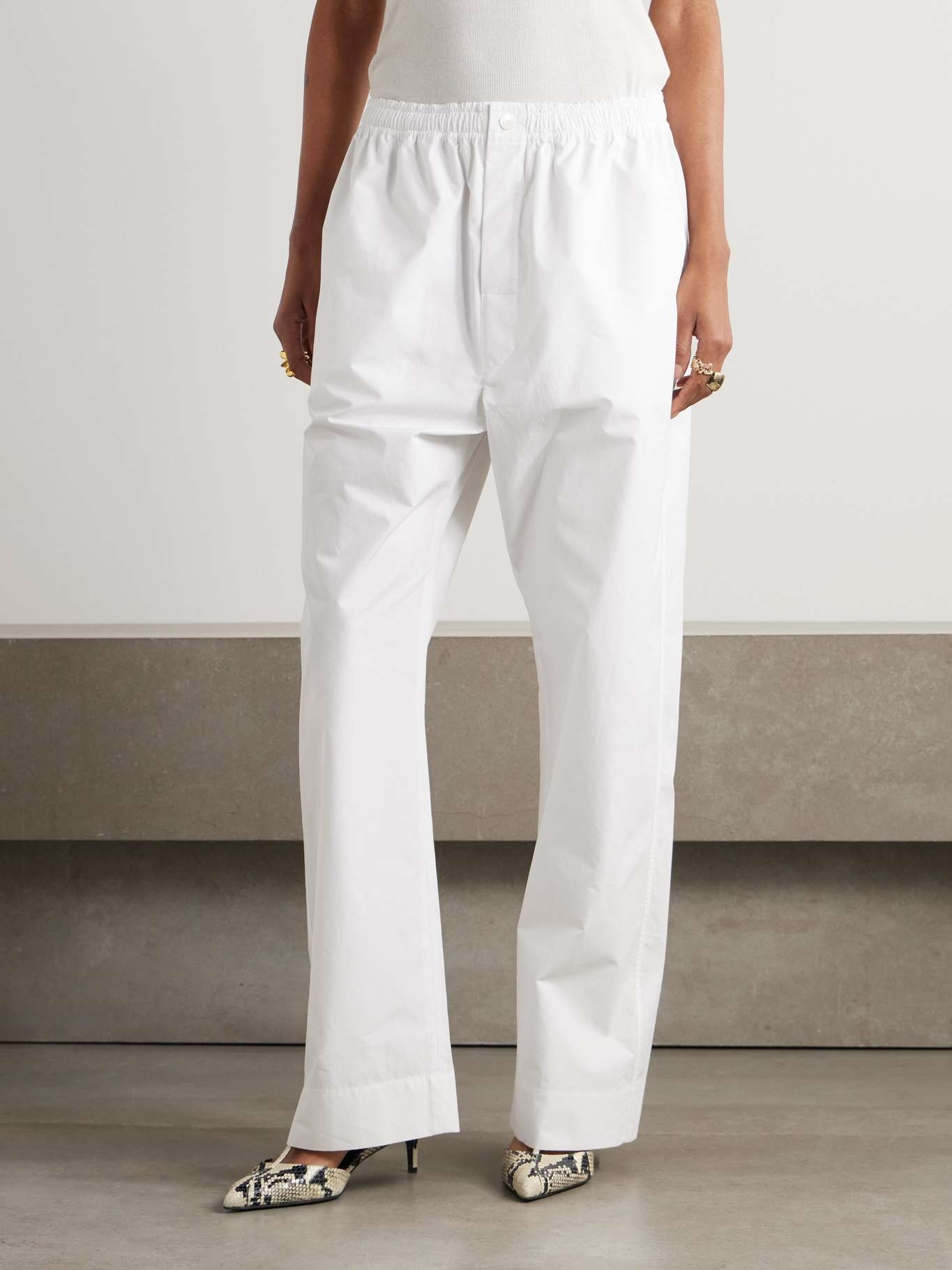 Cotton-poplin wide-leg pants White - 3